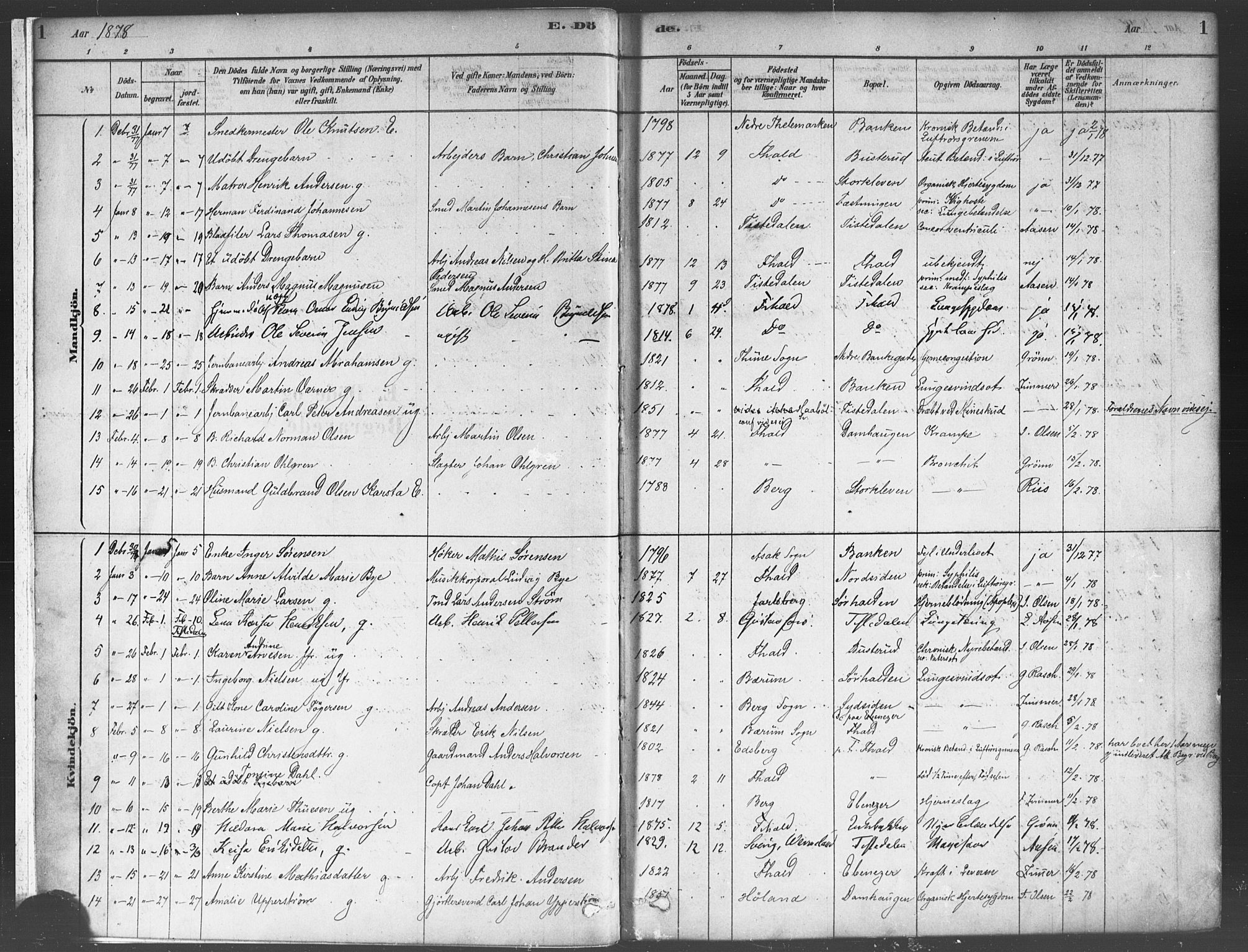 Halden prestekontor Kirkebøker, AV/SAO-A-10909/F/Fa/L0012: Parish register (official) no. I 12, 1878-1889, p. 1