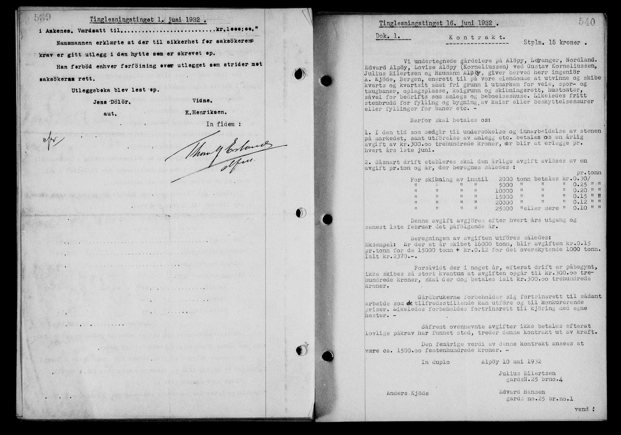 Steigen og Ofoten sorenskriveri, SAT/A-0030/1/2/2C/L0020/0002: Mortgage book no. 23 og 25-I, 1932-1932, Deed date: 16.06.1932