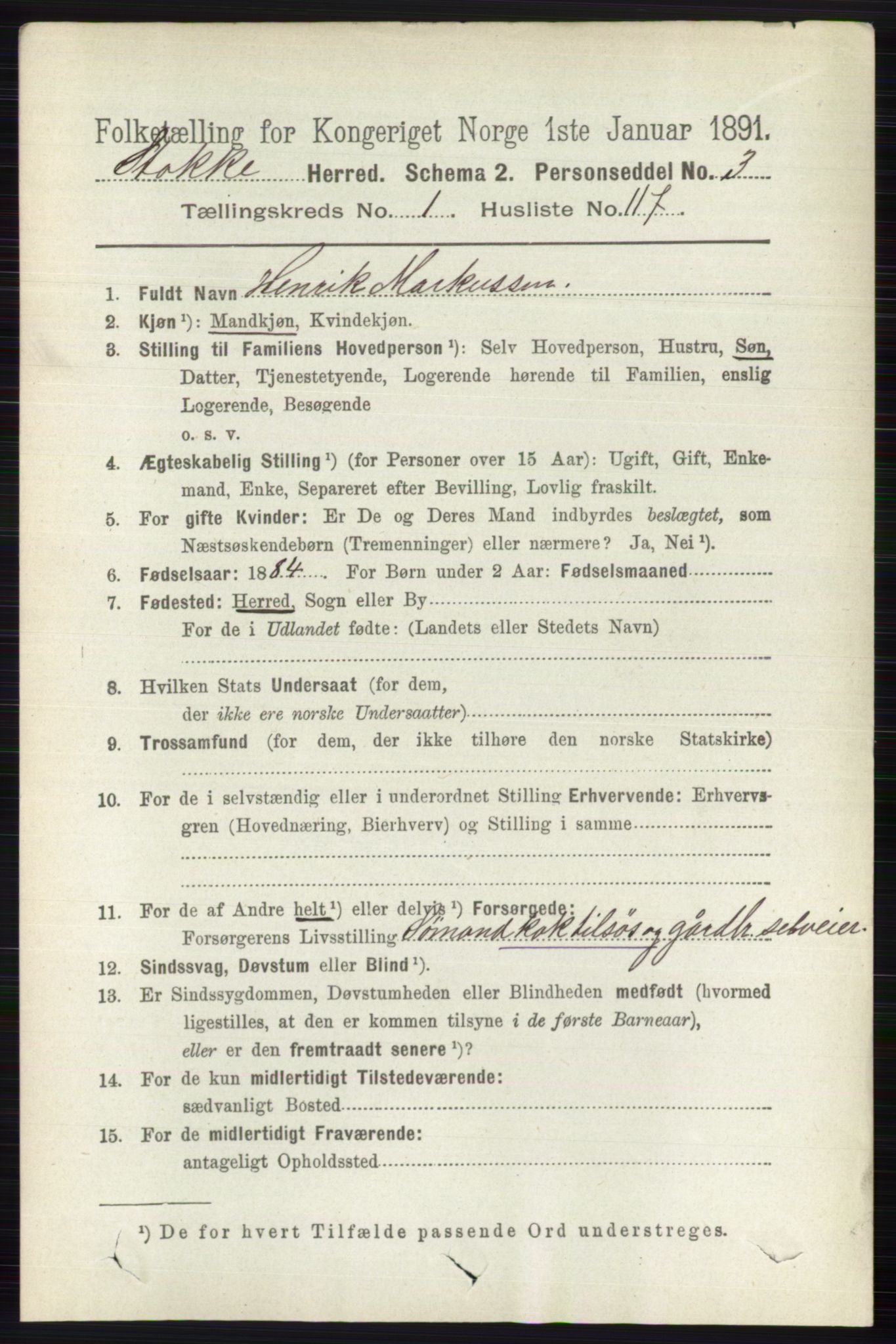 RA, 1891 census for 0720 Stokke, 1891, p. 856