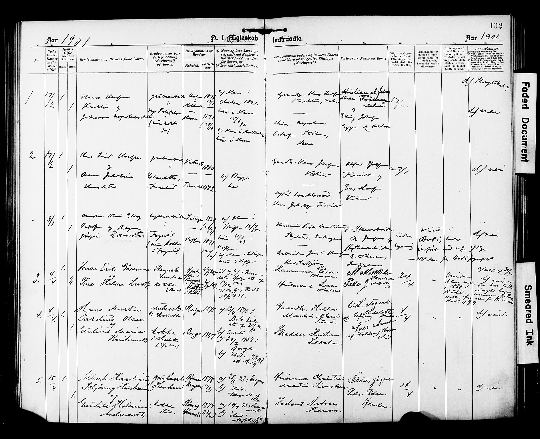 Ministerialprotokoller, klokkerbøker og fødselsregistre - Nordland, SAT/A-1459/850/L0709: Parish register (official) no. 850A01, 1899-1909, p. 132