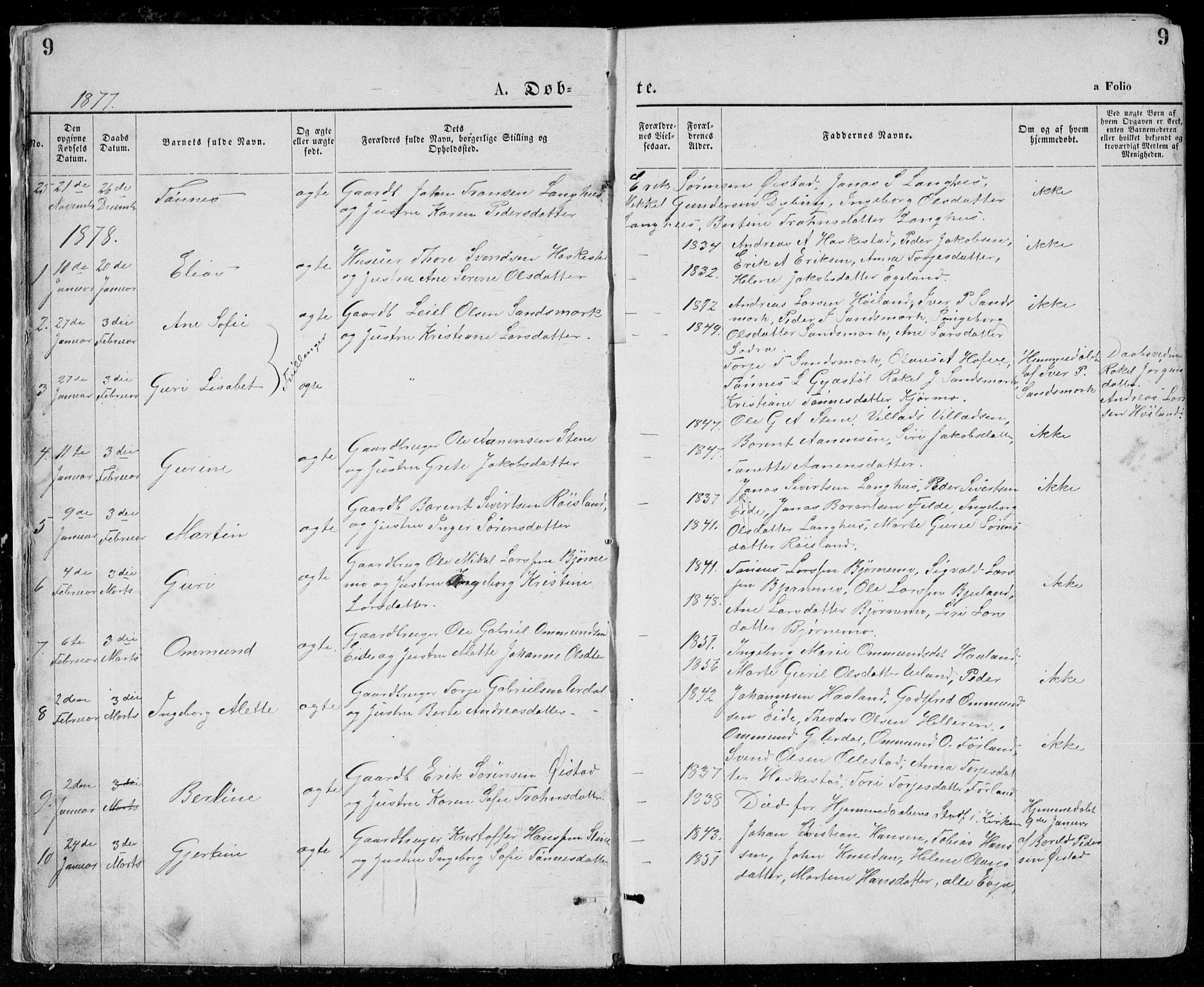 Lund sokneprestkontor, SAST/A-101809/S07/L0005: Parish register (copy) no. B 5, 1875-1889, p. 9