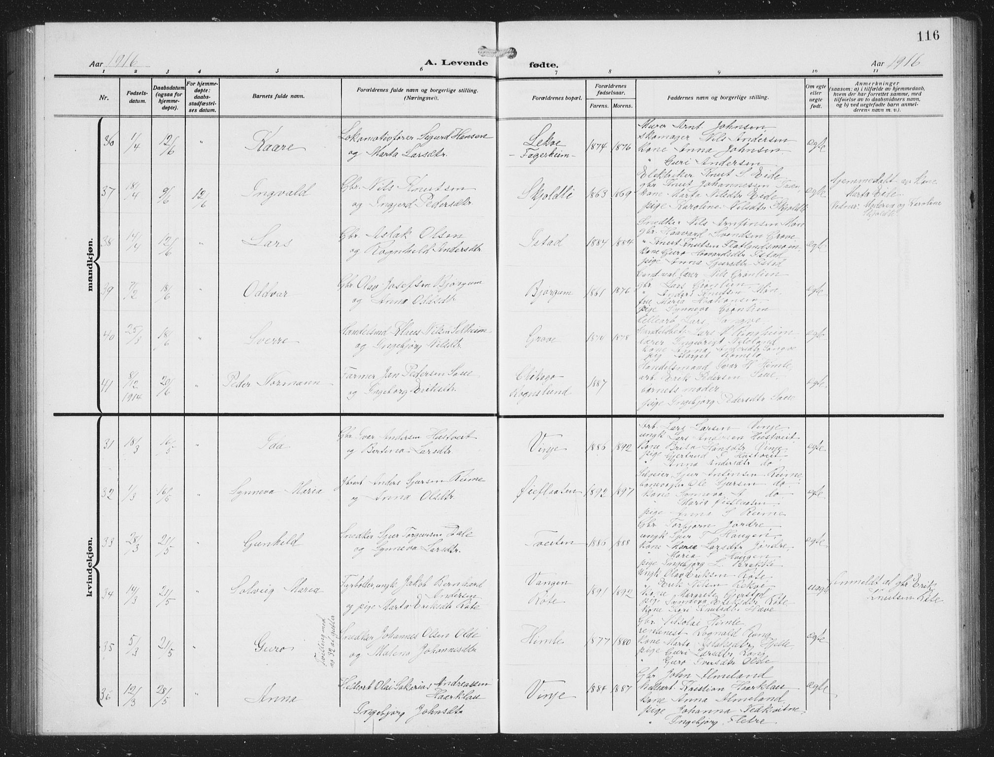 Voss sokneprestembete, AV/SAB-A-79001/H/Hab: Parish register (copy) no. C 3, 1909-1920, p. 116