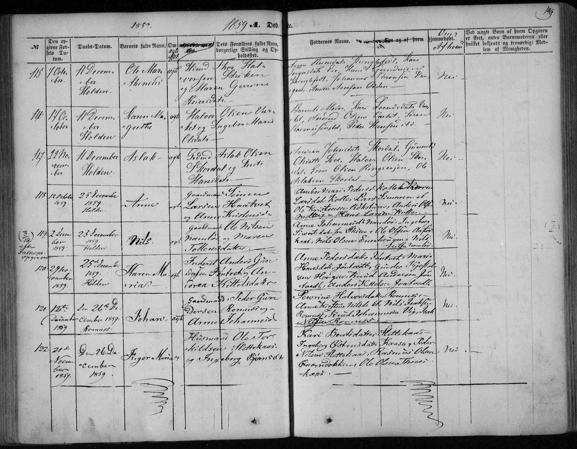 Holla kirkebøker, SAKO/A-272/F/Fa/L0005: Parish register (official) no. 5, 1849-1860, p. 149