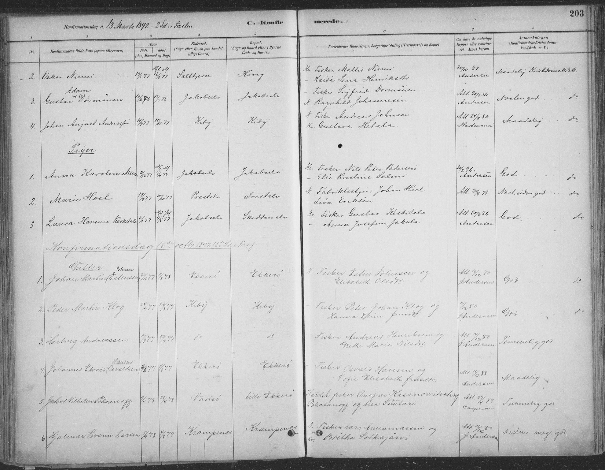 Vadsø sokneprestkontor, SATØ/S-1325/H/Ha/L0009kirke: Parish register (official) no. 9, 1881-1917, p. 203