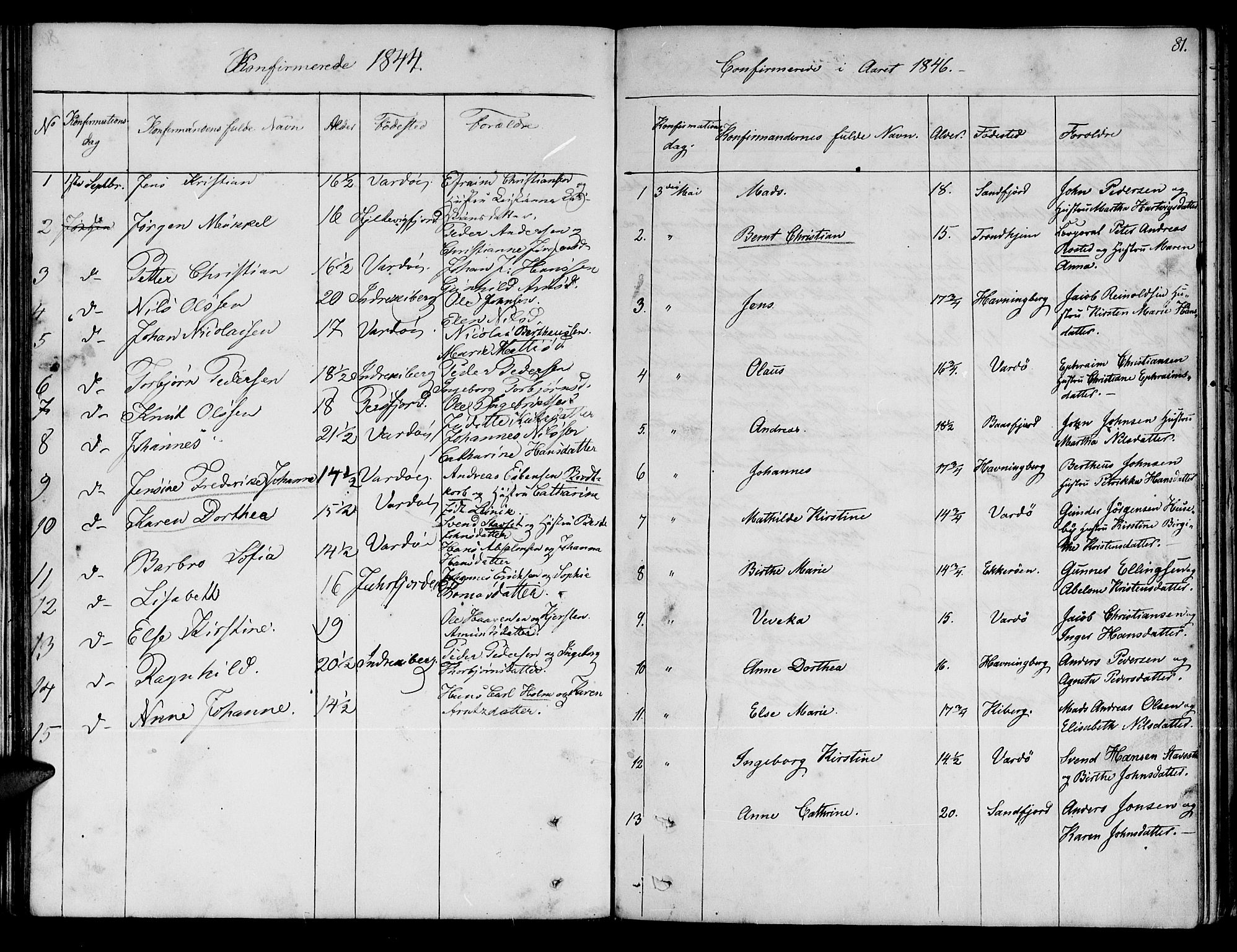 Vardø sokneprestkontor, SATØ/S-1332/H/Hb/L0001klokker: Parish register (copy) no. 1, 1844-1861, p. 81