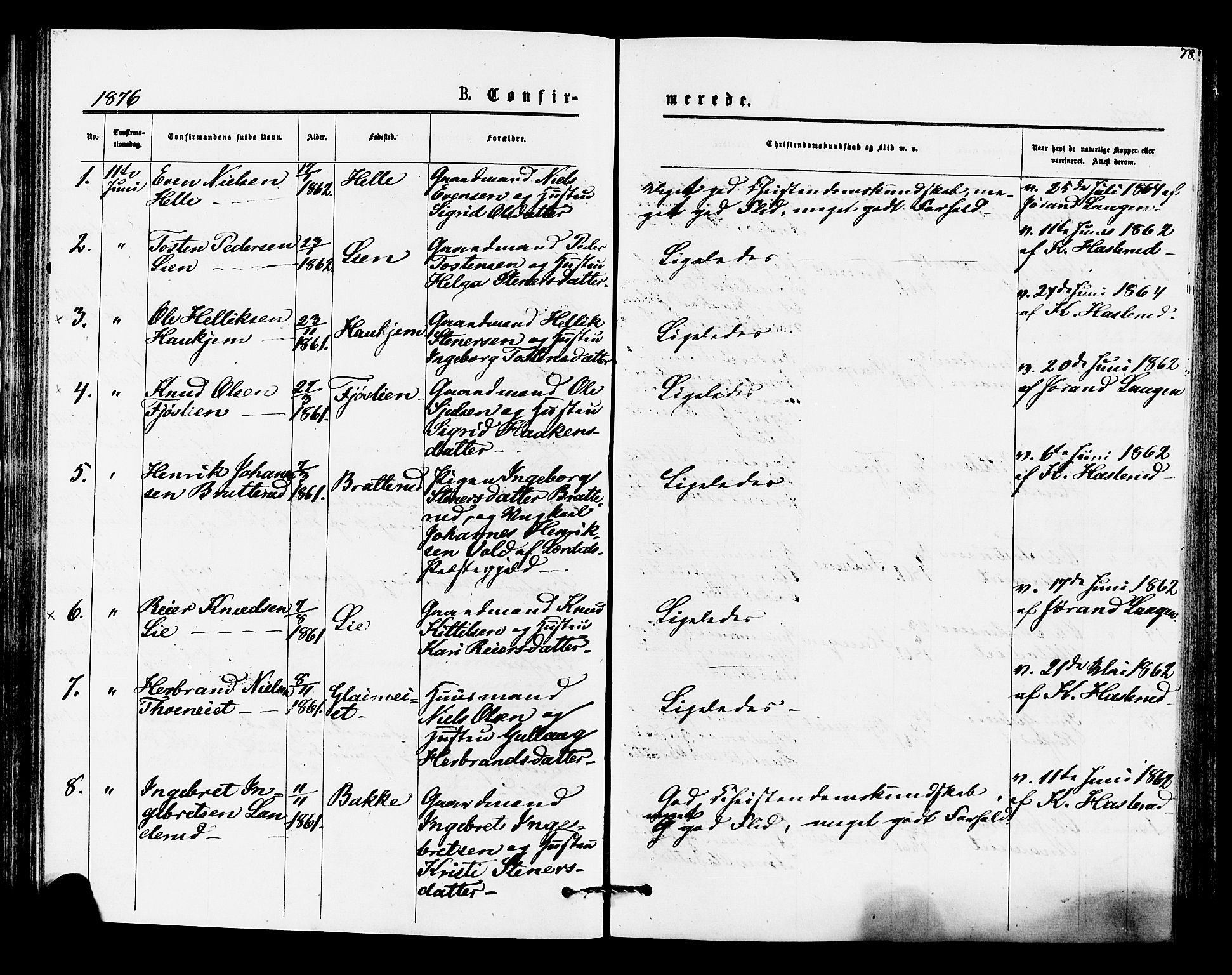 Rollag kirkebøker, SAKO/A-240/F/Fa/L0010: Parish register (official) no. I 10, 1874-1877, p. 78