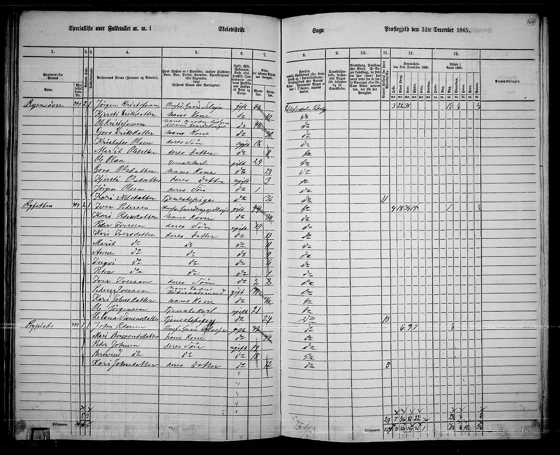 RA, 1865 census for Lille Elvedalen, 1865, p. 92