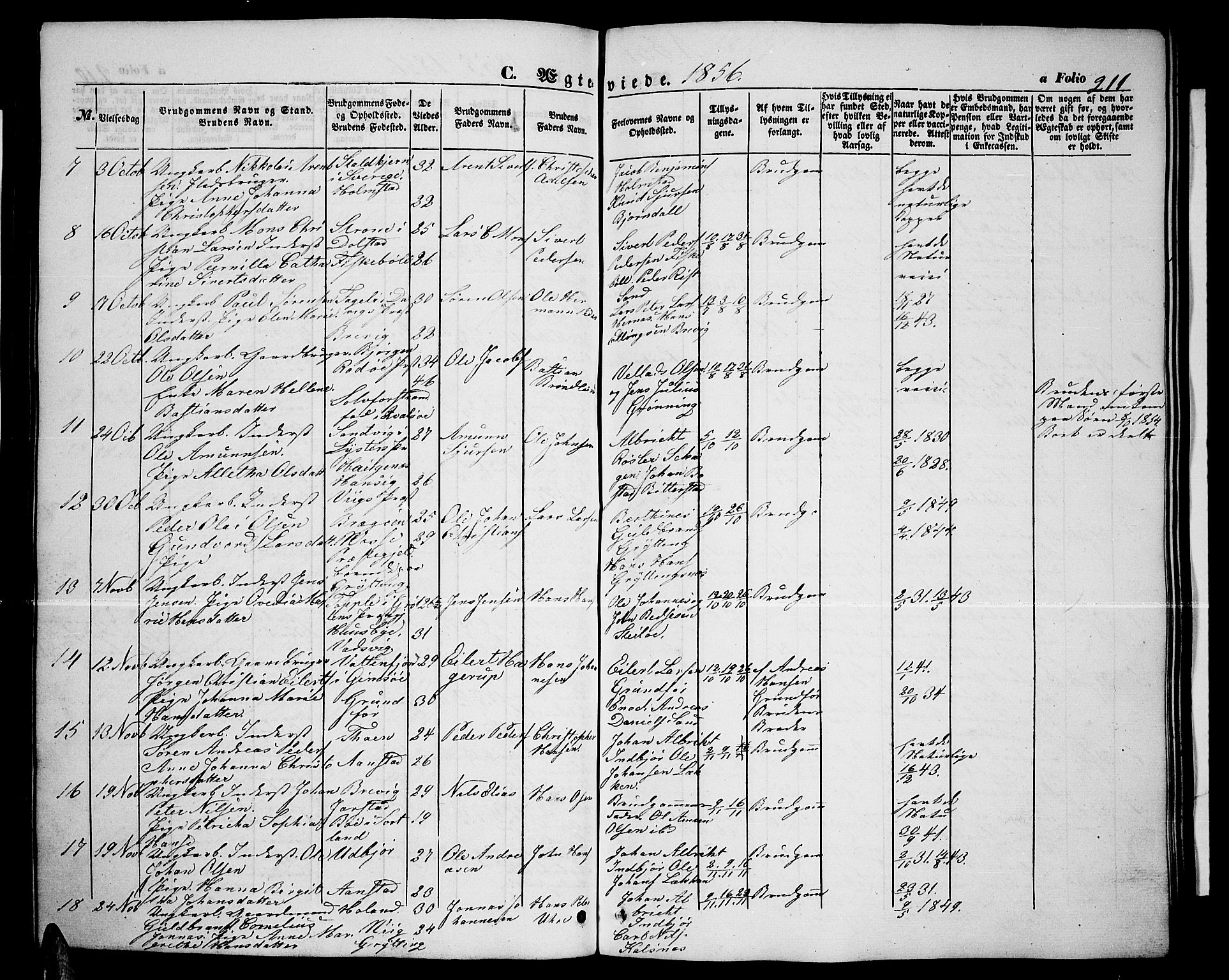 Ministerialprotokoller, klokkerbøker og fødselsregistre - Nordland, AV/SAT-A-1459/888/L1265: Parish register (copy) no. 888C03, 1850-1863, p. 211