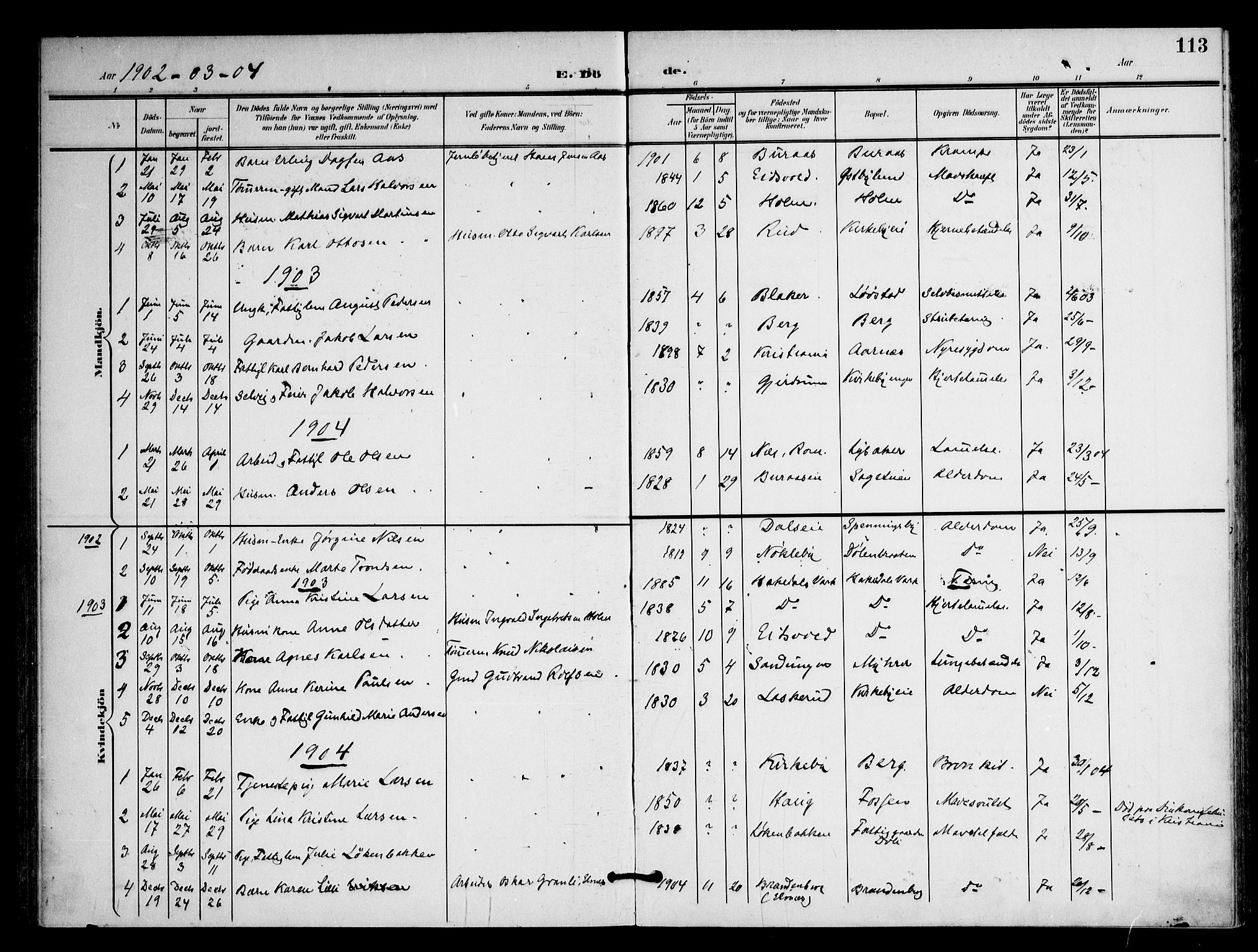 Nittedal prestekontor Kirkebøker, AV/SAO-A-10365a/F/Fb/L0002: Parish register (official) no. II 2, 1902-1921, p. 113