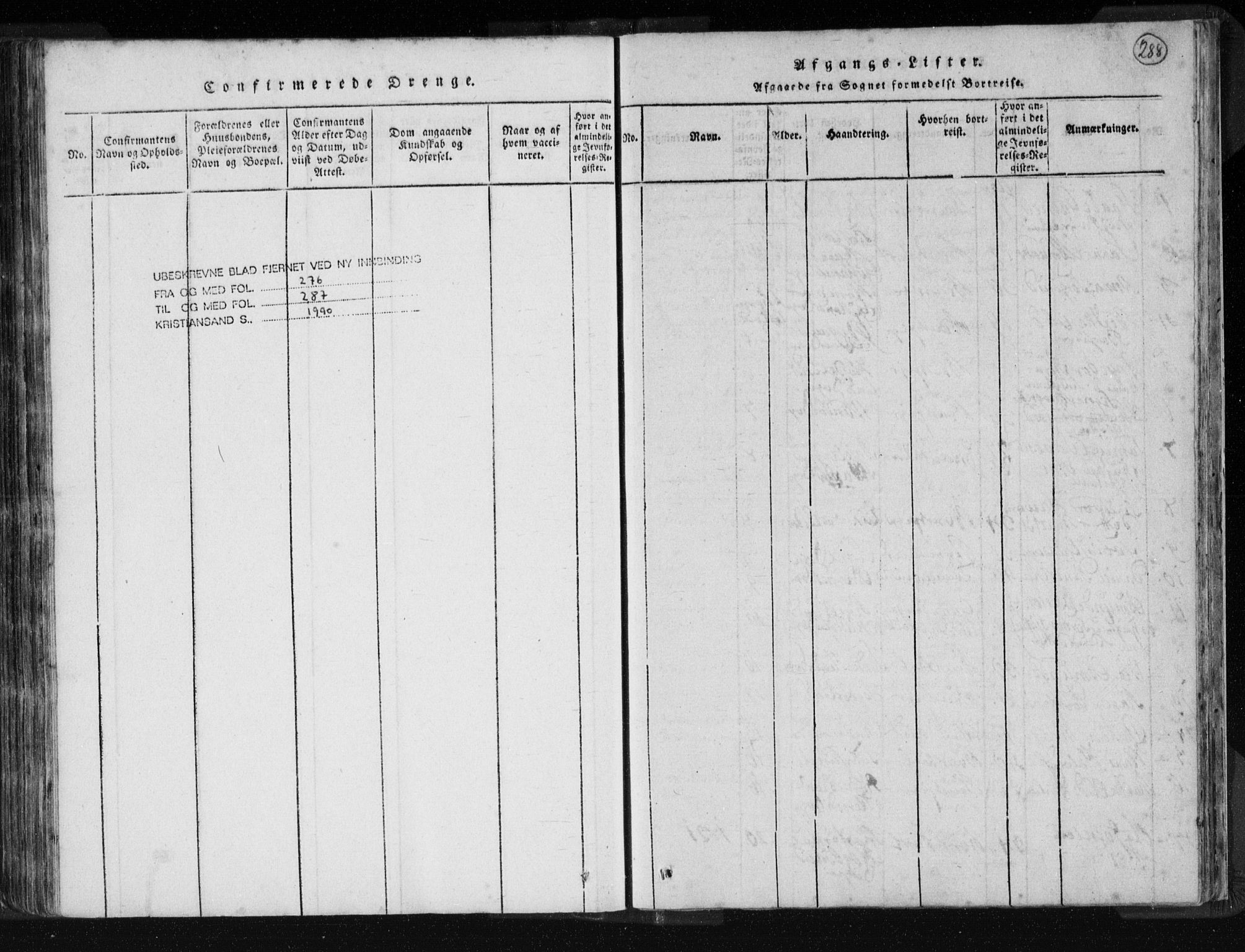 Kvinesdal sokneprestkontor, SAK/1111-0026/F/Fa/Fab/L0003: Parish register (official) no. A 3, 1815-1829, p. 288