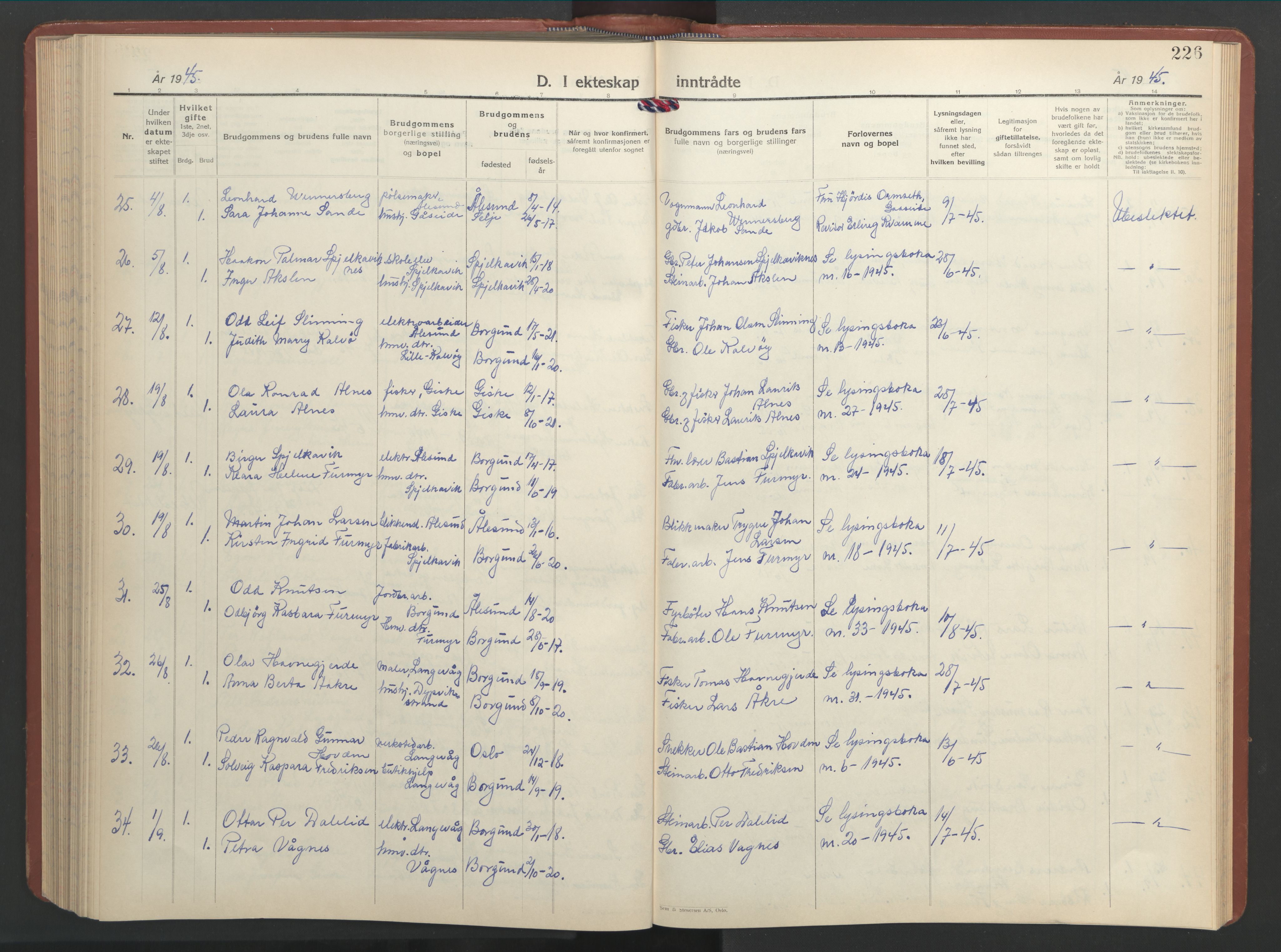 Ministerialprotokoller, klokkerbøker og fødselsregistre - Møre og Romsdal, SAT/A-1454/528/L0437: Parish register (copy) no. 528C18, 1939-1948, p. 226