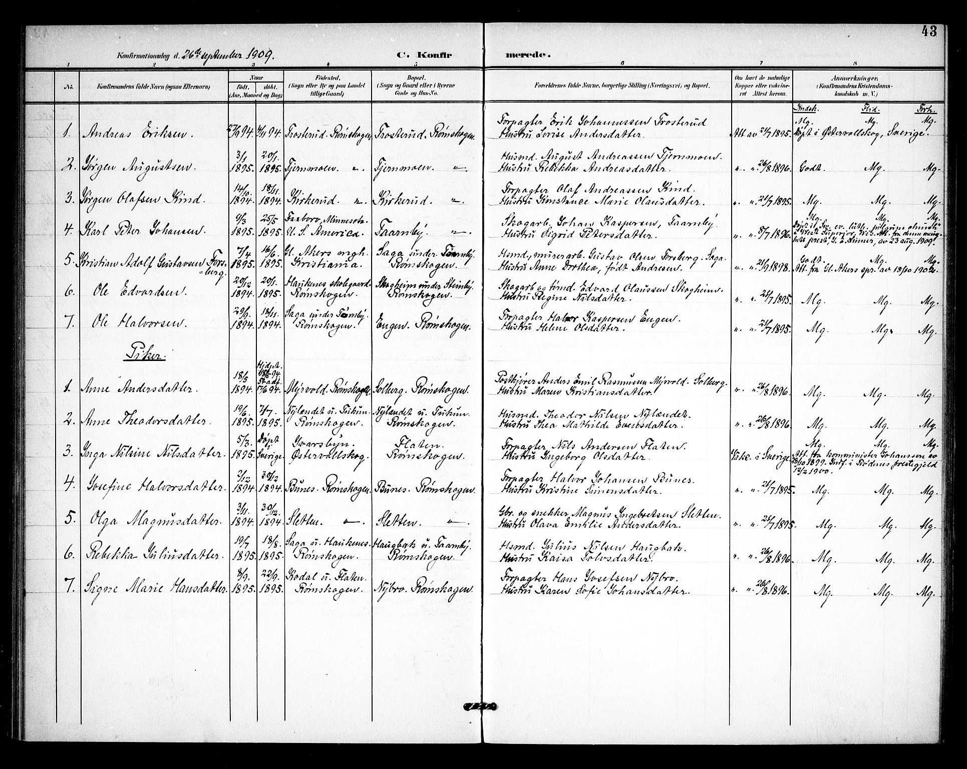 Rødenes prestekontor Kirkebøker, AV/SAO-A-2005/F/Fb/L0003: Parish register (official) no. II 3, 1901-1910, p. 43