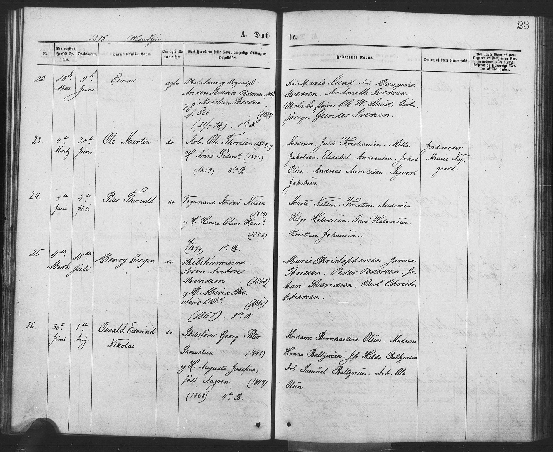 Drøbak prestekontor Kirkebøker, SAO/A-10142a/F/Fa/L0003: Parish register (official) no. I 3, 1871-1877, p. 23