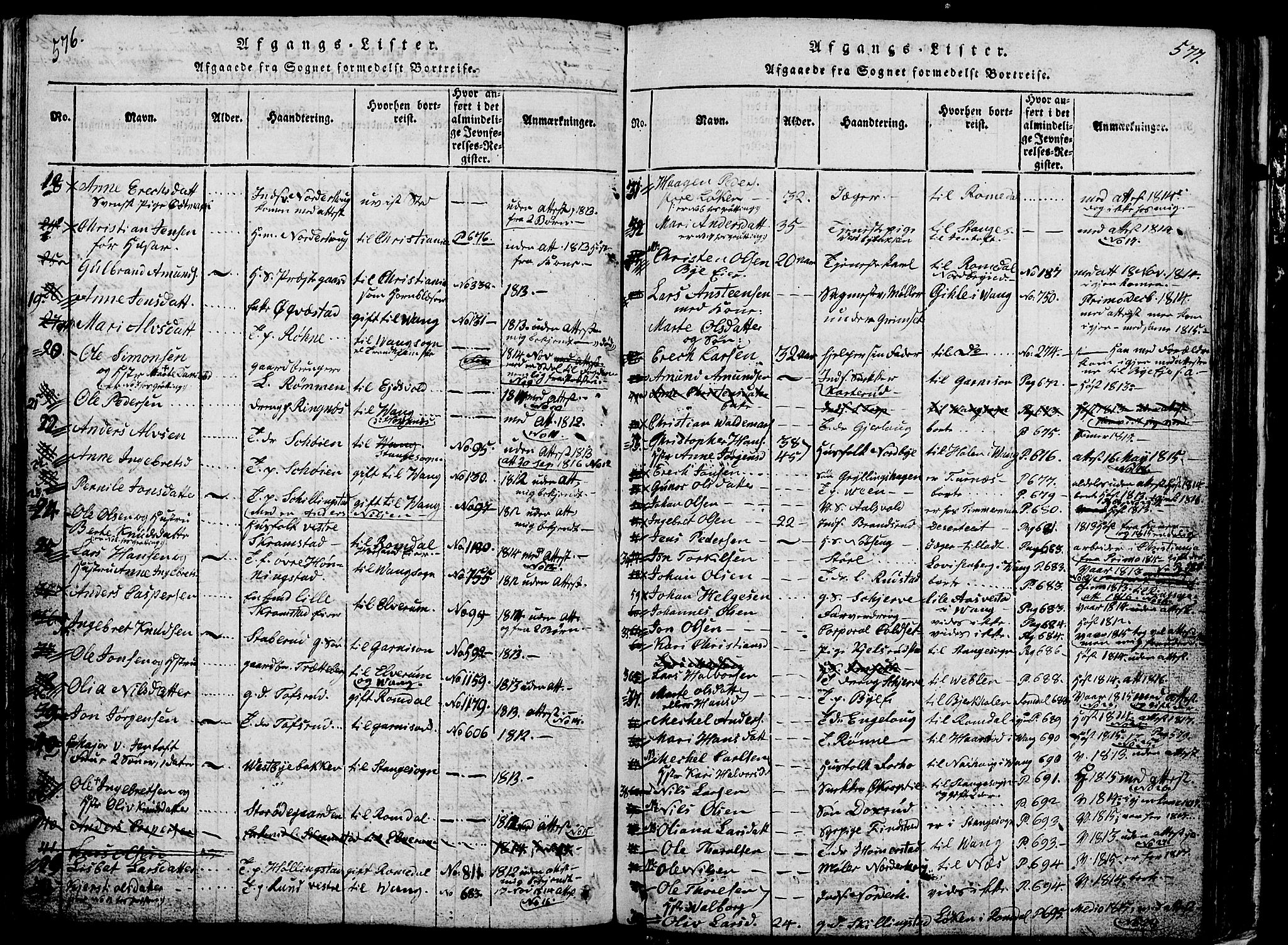 Løten prestekontor, SAH/PREST-022/L/La/L0001: Parish register (copy) no. 1, 1812-1832, p. 576-577