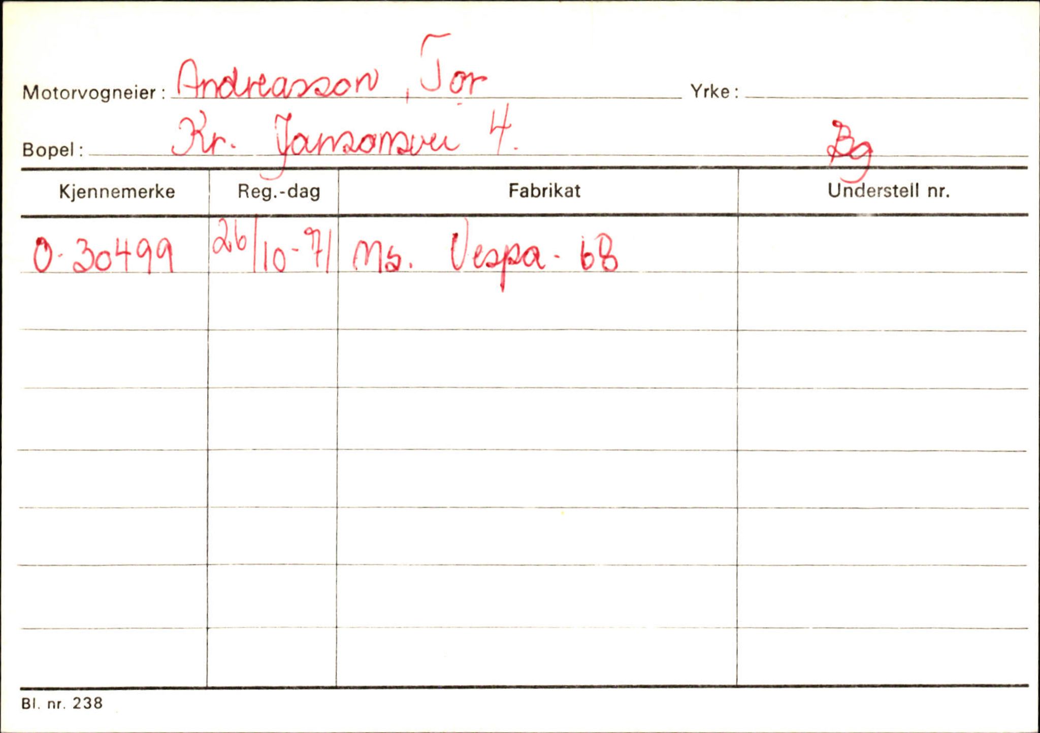 Statens vegvesen, Hordaland vegkontor, AV/SAB-A-5201/2/Hb/L0002: O-eierkort A-B, 1920-1971, p. 6