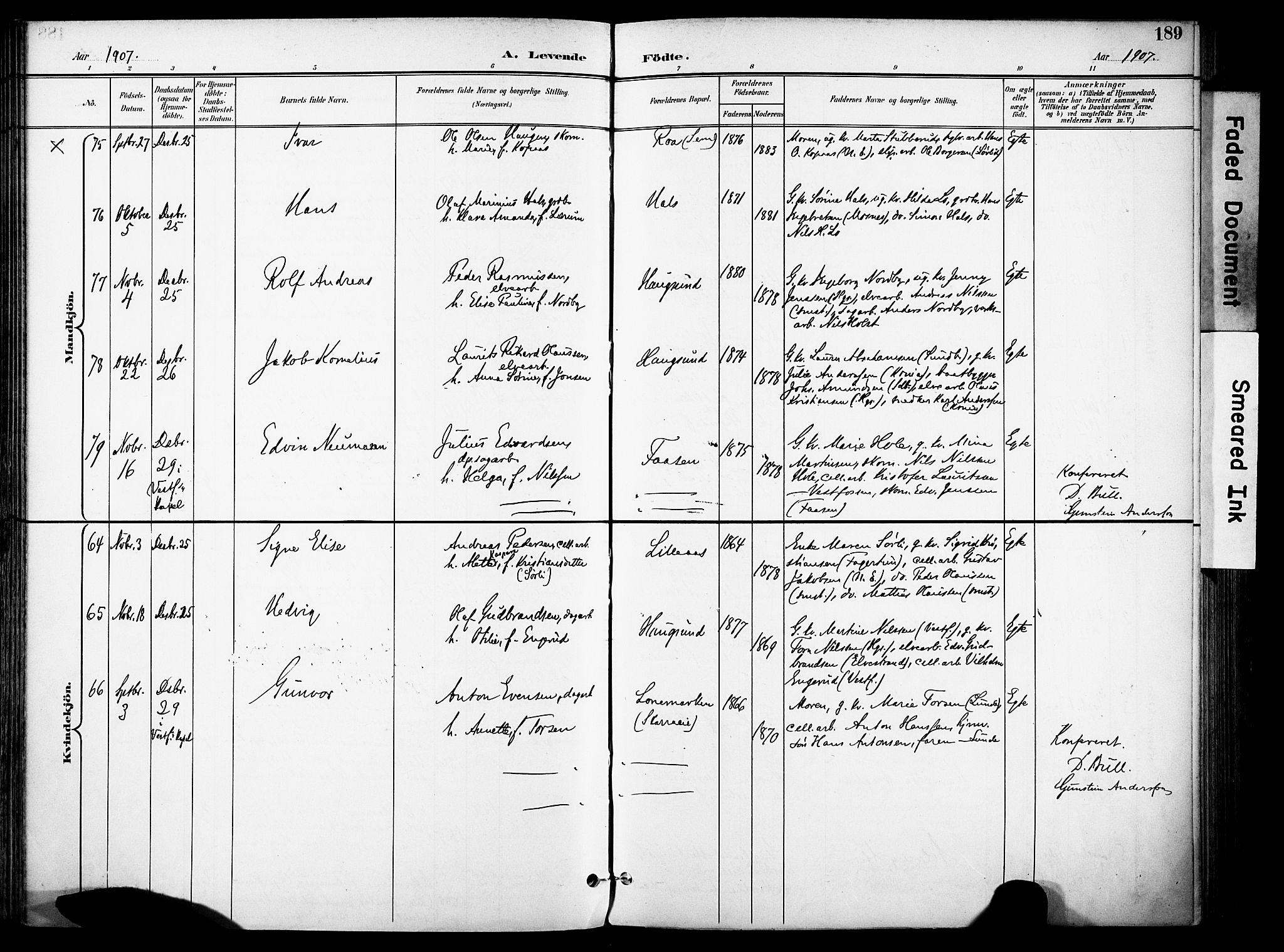 Eiker kirkebøker, AV/SAKO-A-4/F/Fb/L0003: Parish register (official) no. II 3, 1896-1942, p. 189