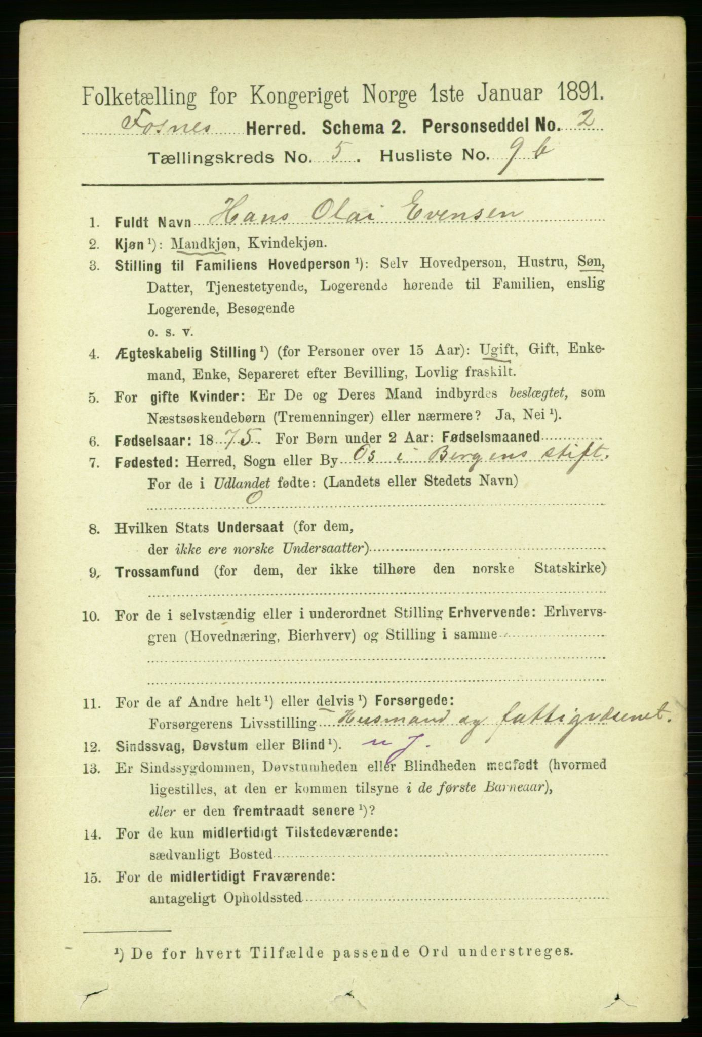 RA, 1891 census for 1748 Fosnes, 1891, p. 2715