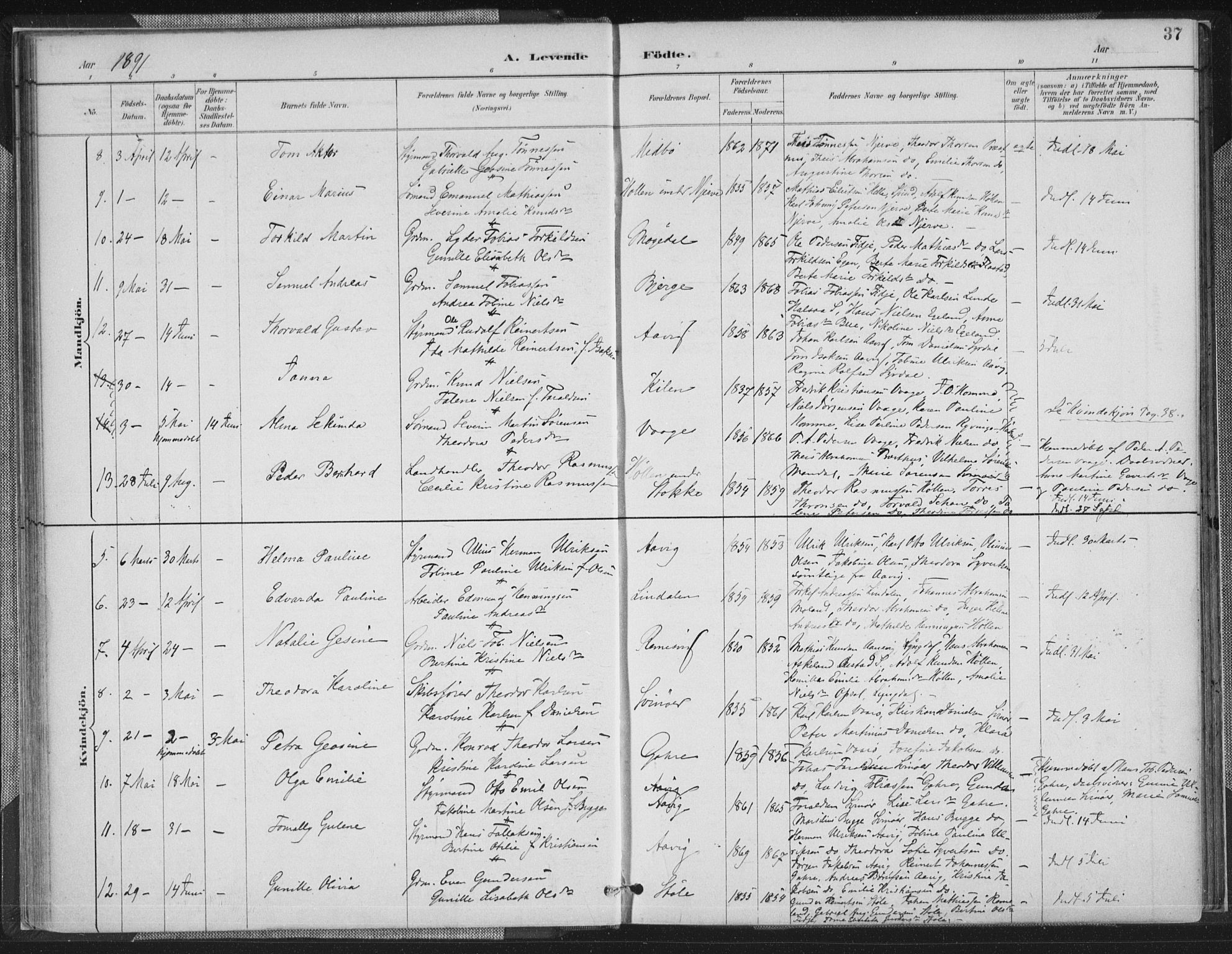 Sør-Audnedal sokneprestkontor, AV/SAK-1111-0039/F/Fa/Faa/L0004: Parish register (official) no. A 4, 1884-1909, p. 37