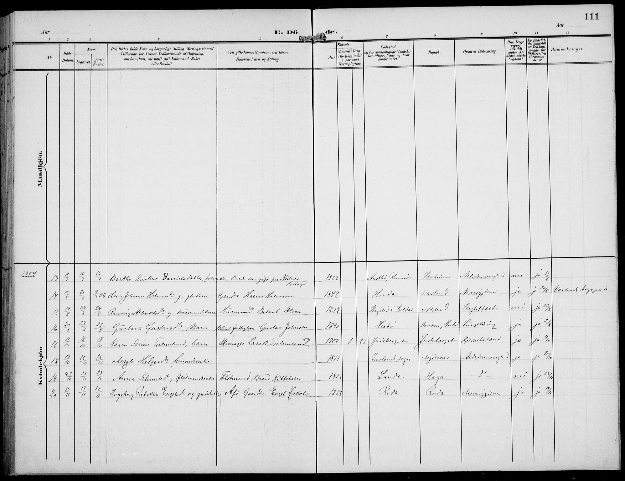 Finnøy sokneprestkontor, AV/SAST-A-101825/H/Ha/Hab/L0006: Parish register (copy) no. B 6, 1900-1934, p. 111