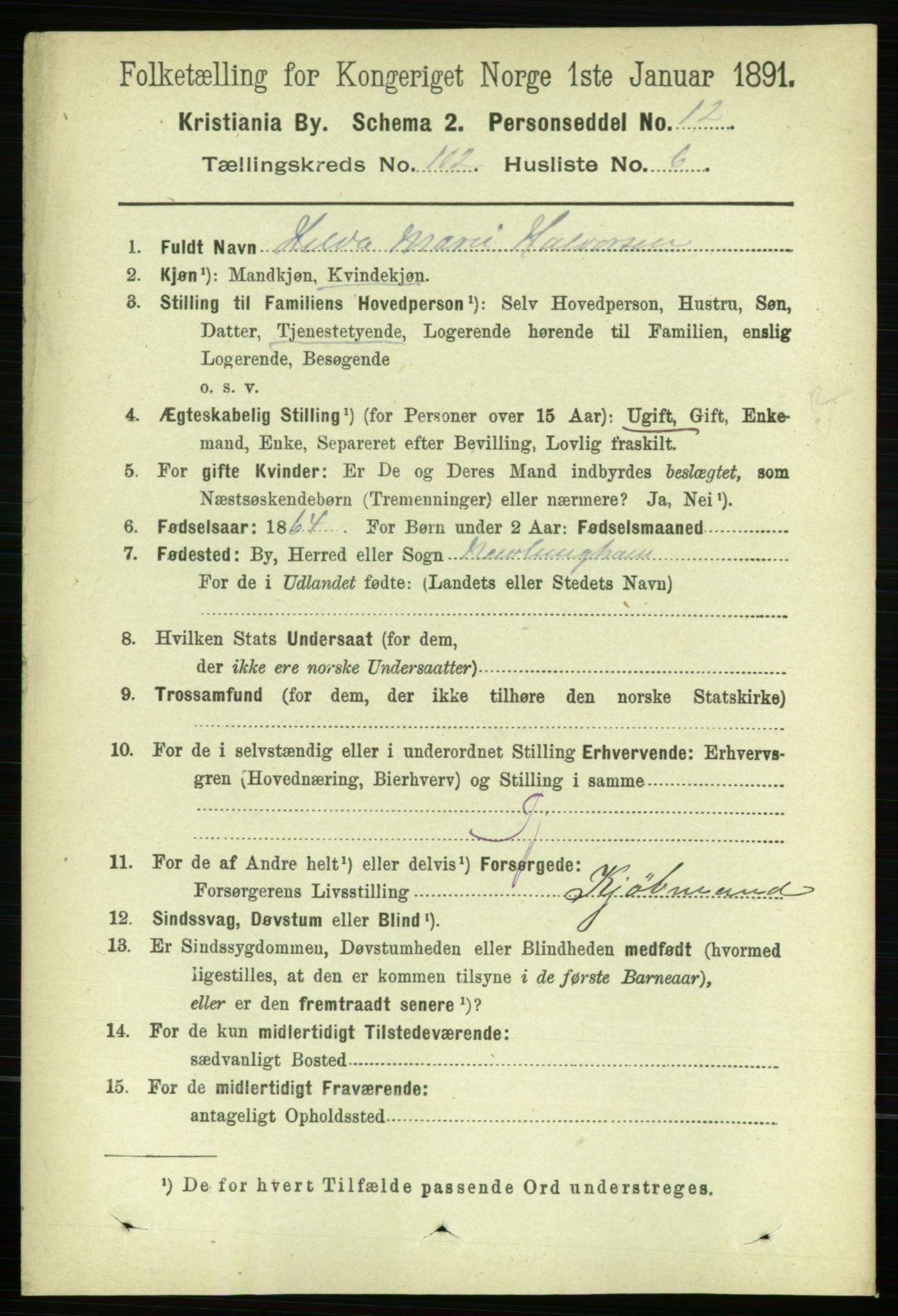 RA, 1891 census for 0301 Kristiania, 1891, p. 50746