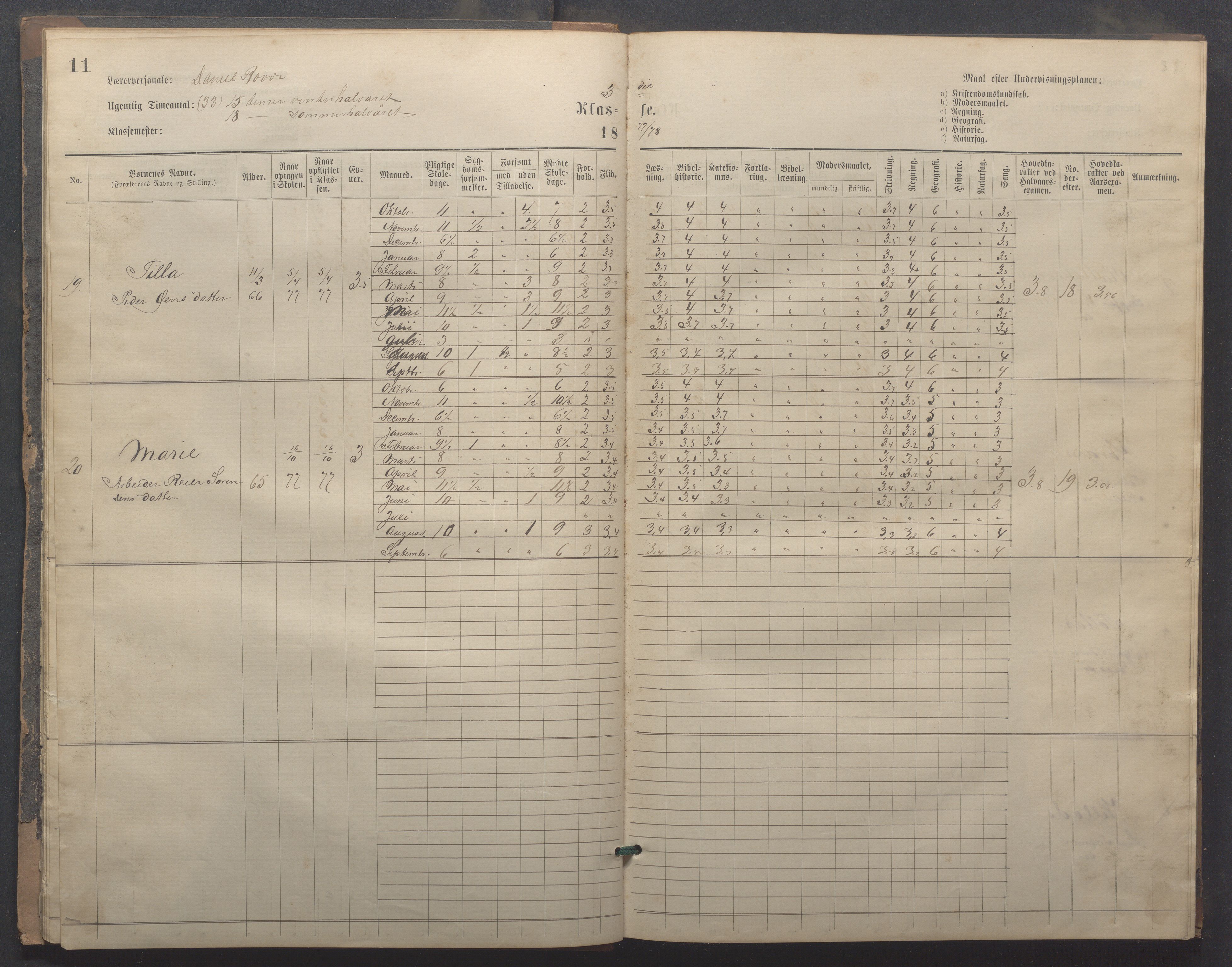 Egersund kommune (Ladested) - Egersund almueskole/folkeskole, IKAR/K-100521/H/L0020: Skoleprotokoll - Almueskolen, 3./4. klasse, 1878-1887, p. 11