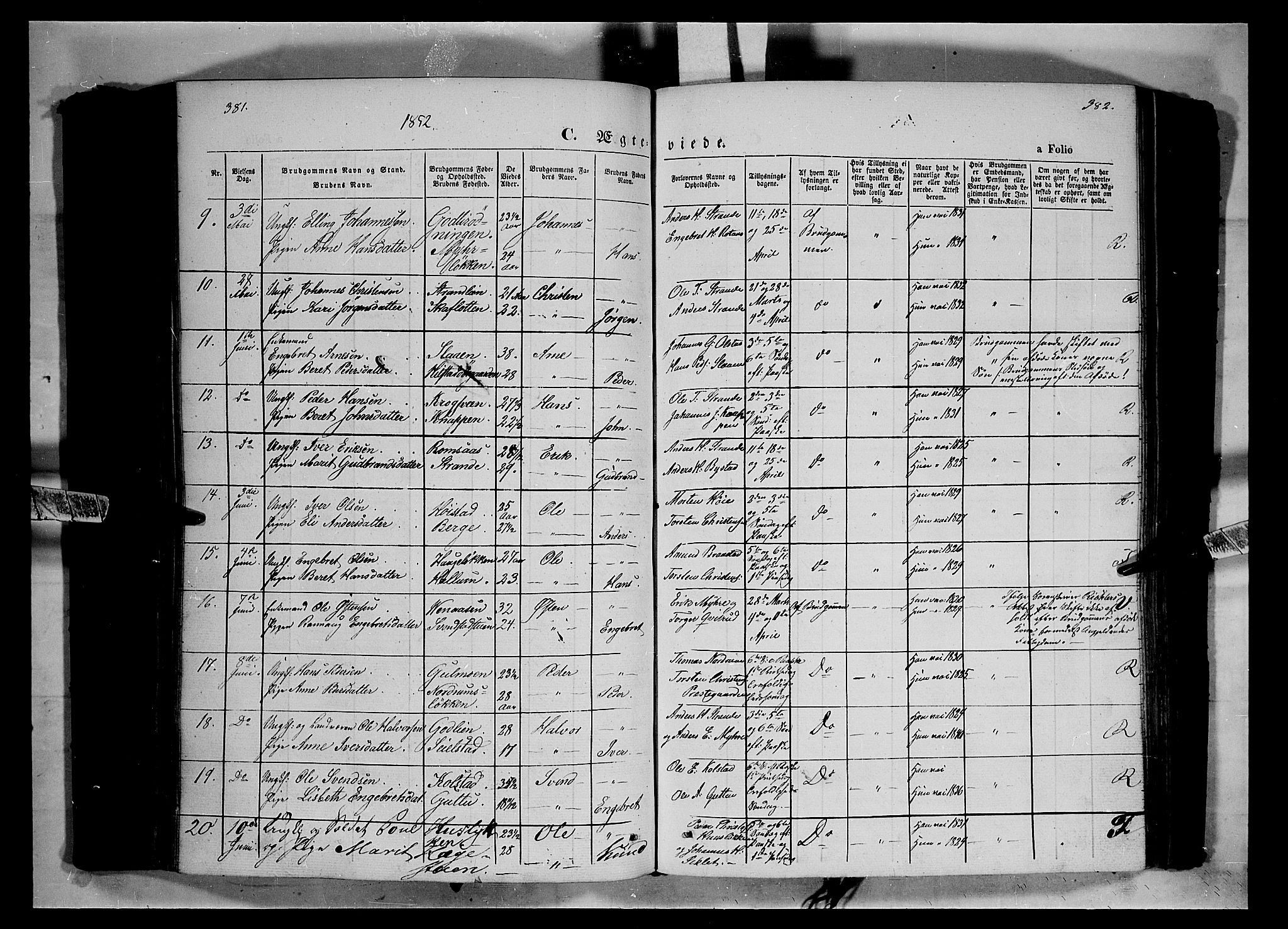 Ringebu prestekontor, SAH/PREST-082/H/Ha/Haa/L0006: Parish register (official) no. 6, 1848-1859, p. 381-382