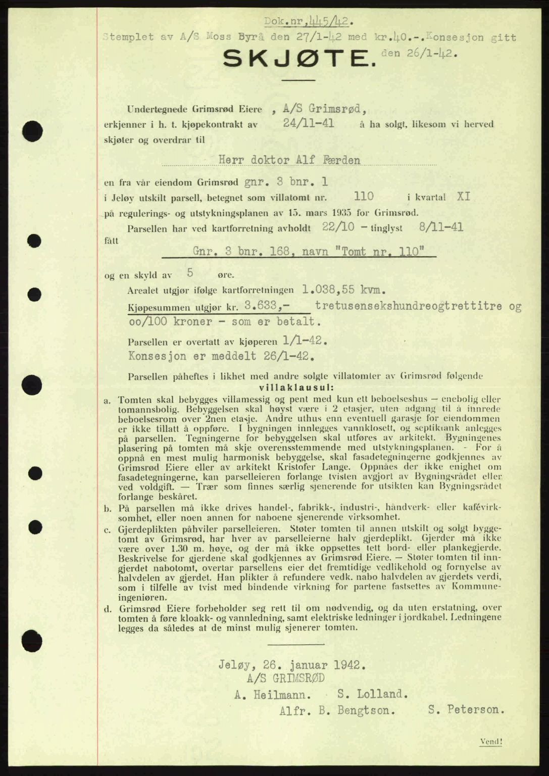 Moss sorenskriveri, SAO/A-10168: Mortgage book no. A9, 1941-1942, Diary no: : 445/1942