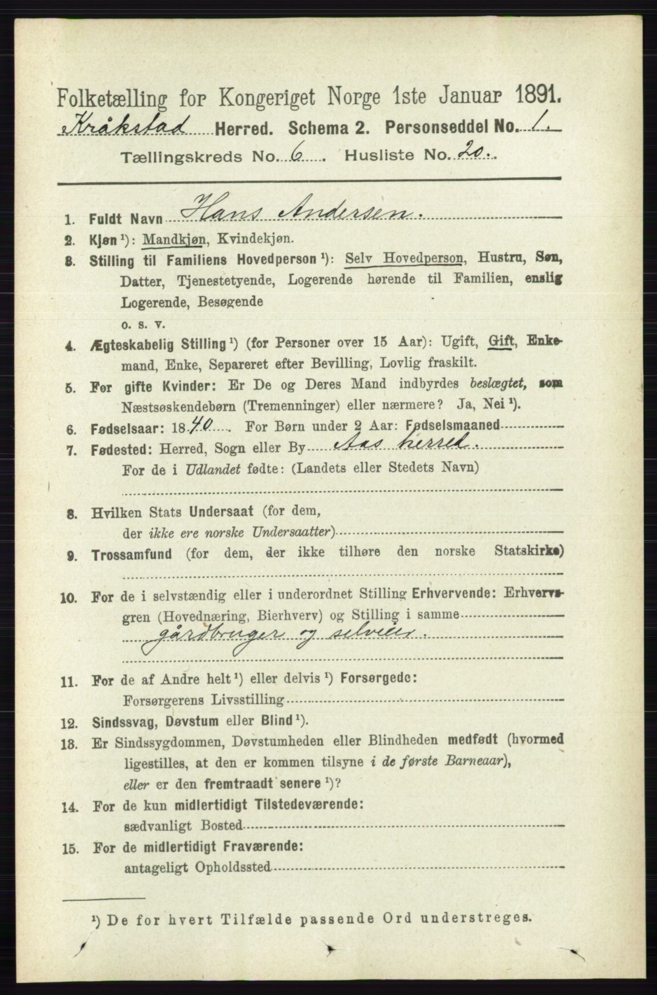 RA, 1891 census for 0212 Kråkstad, 1891, p. 3101