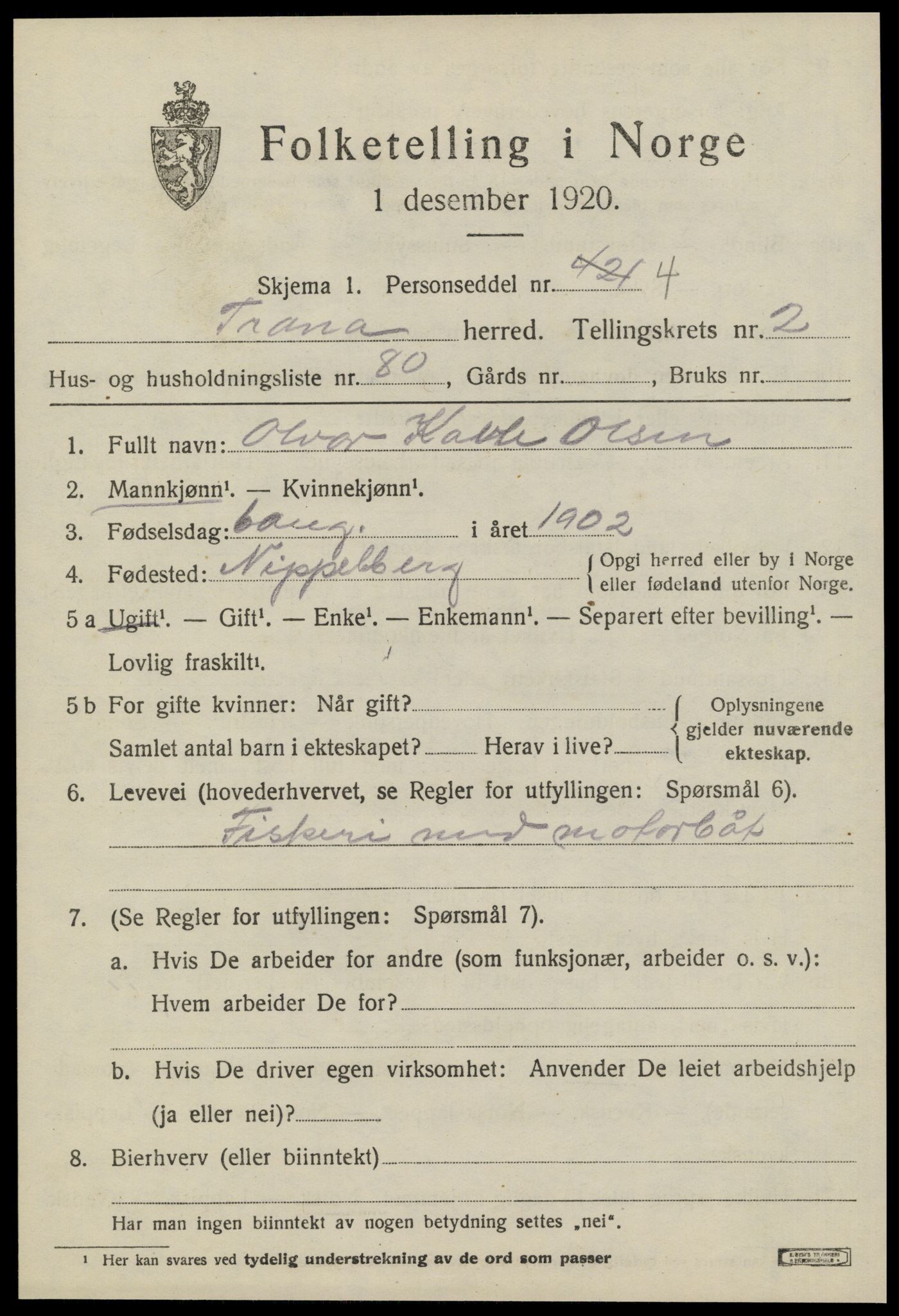 SAT, 1920 census for Træna, 1920, p. 1270