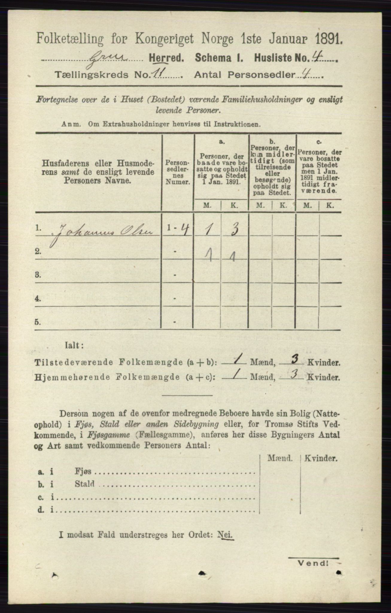 RA, 1891 census for 0423 Grue, 1891, p. 5819