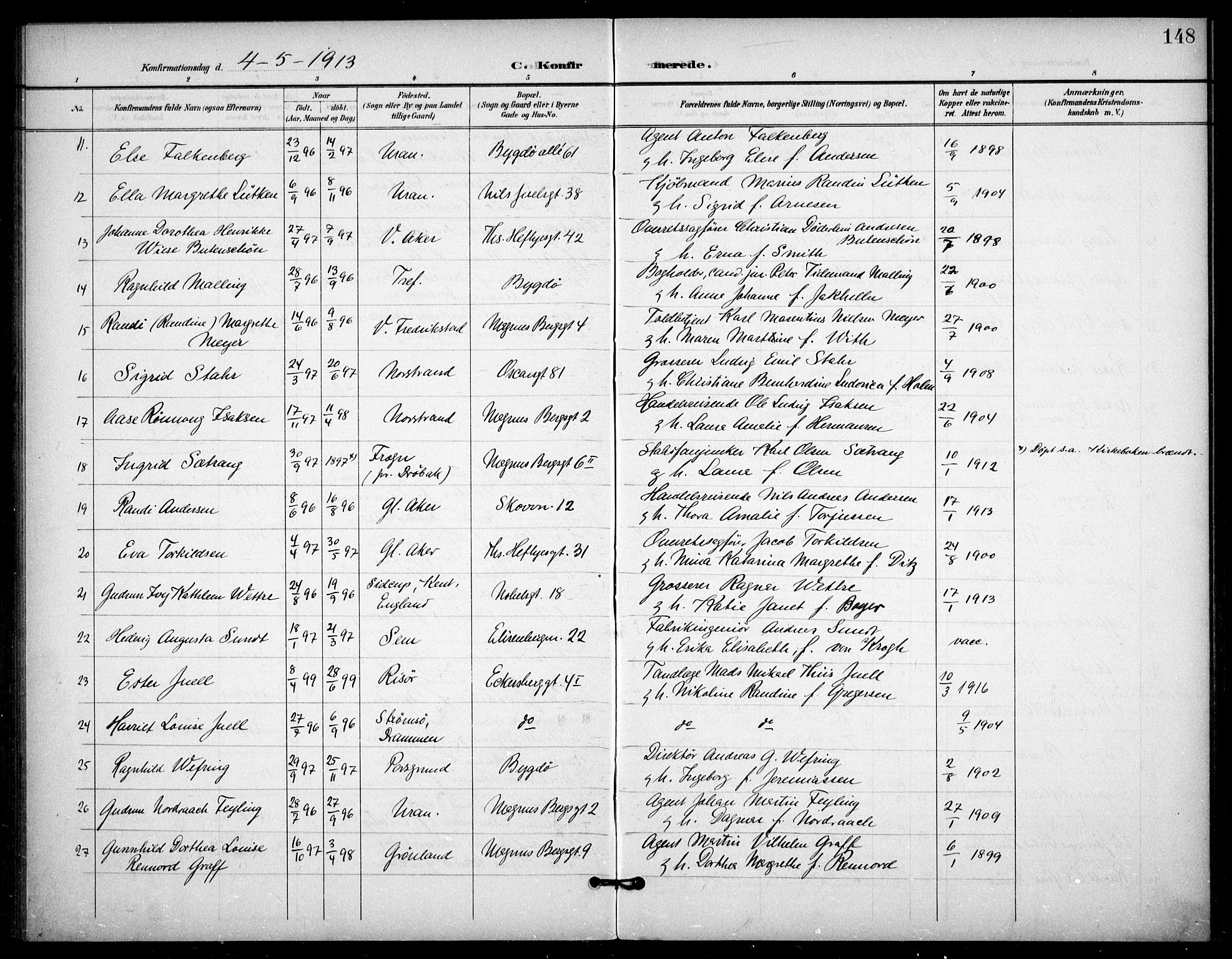 Frogner prestekontor Kirkebøker, AV/SAO-A-10886/F/Fa/L0001: Parish register (official) no. 1, 1898-1916, p. 148