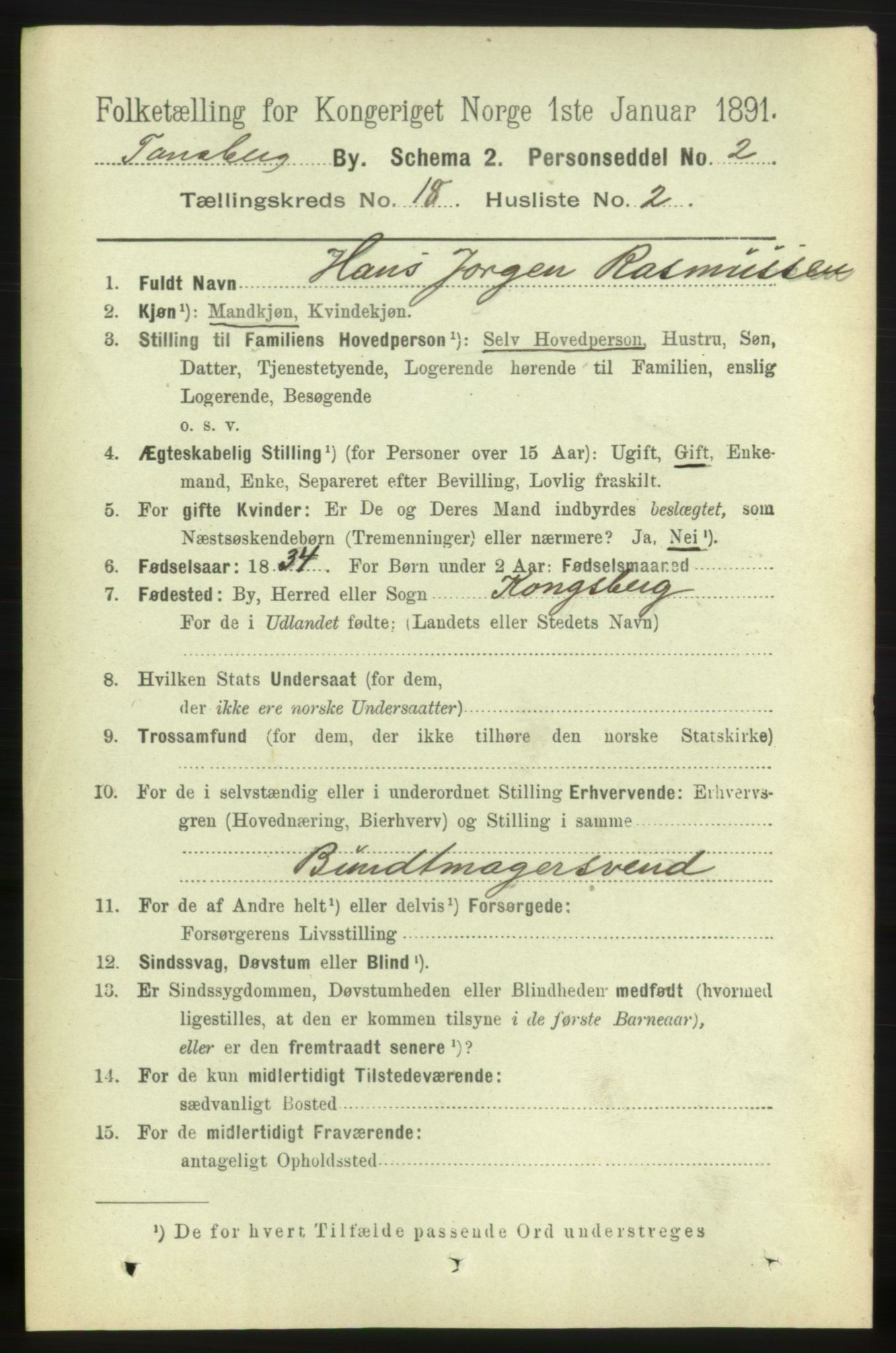 RA, 1891 census for 0705 Tønsberg, 1891, p. 5107