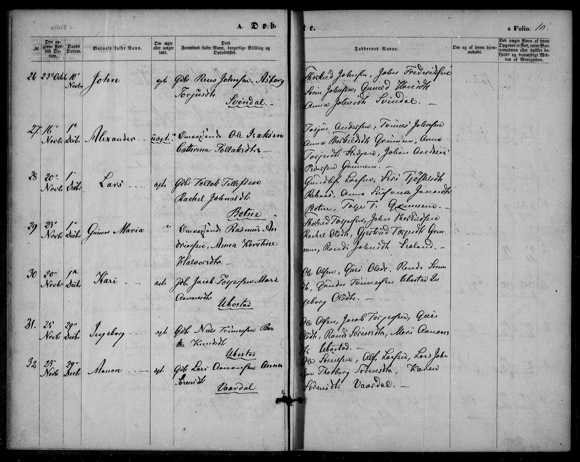 Bjelland sokneprestkontor, SAK/1111-0005/F/Fa/Fac/L0002: Parish register (official) no. A 2, 1866-1887, p. 10