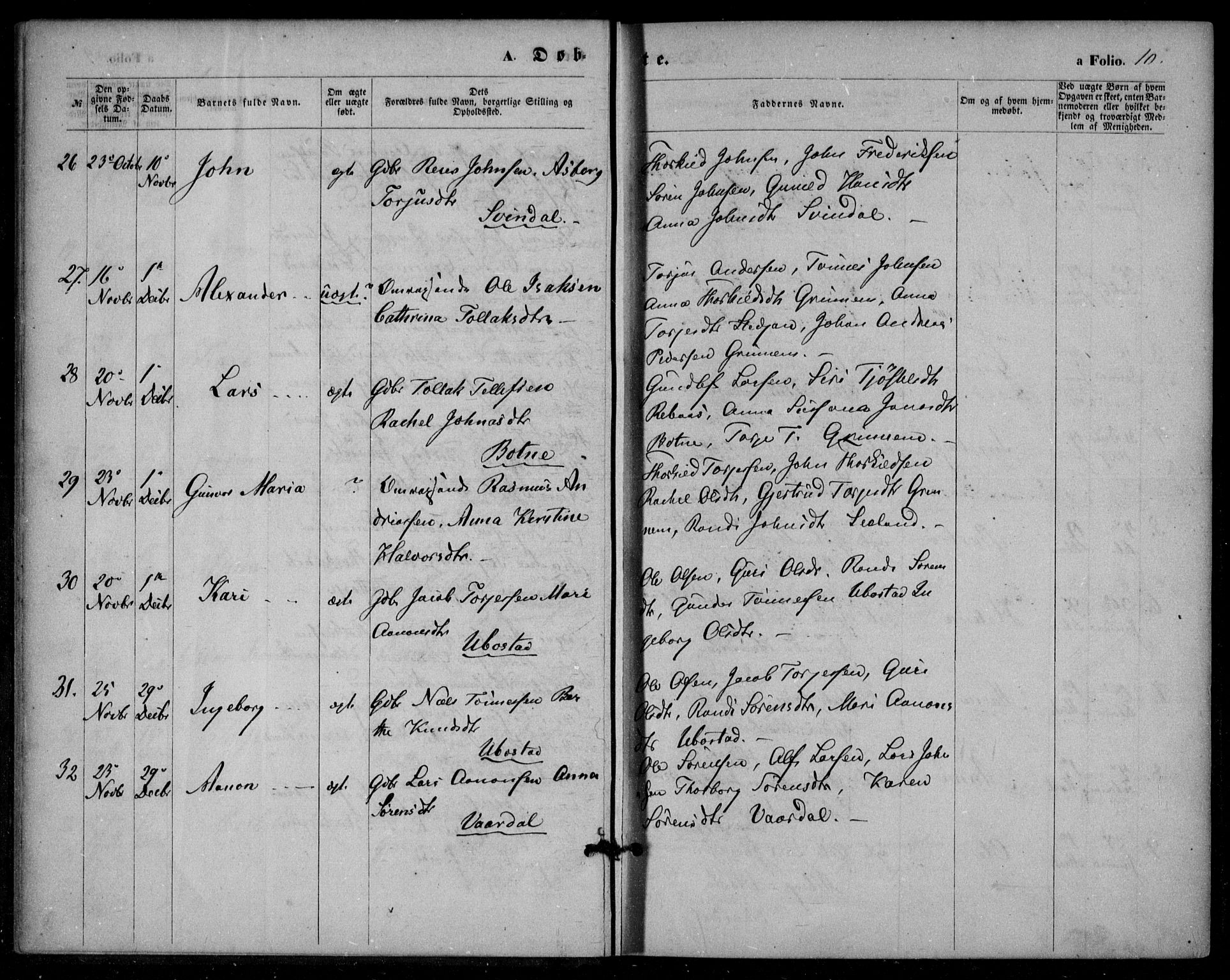 Bjelland sokneprestkontor, AV/SAK-1111-0005/F/Fa/Fac/L0002: Parish register (official) no. A 2, 1866-1887, p. 10