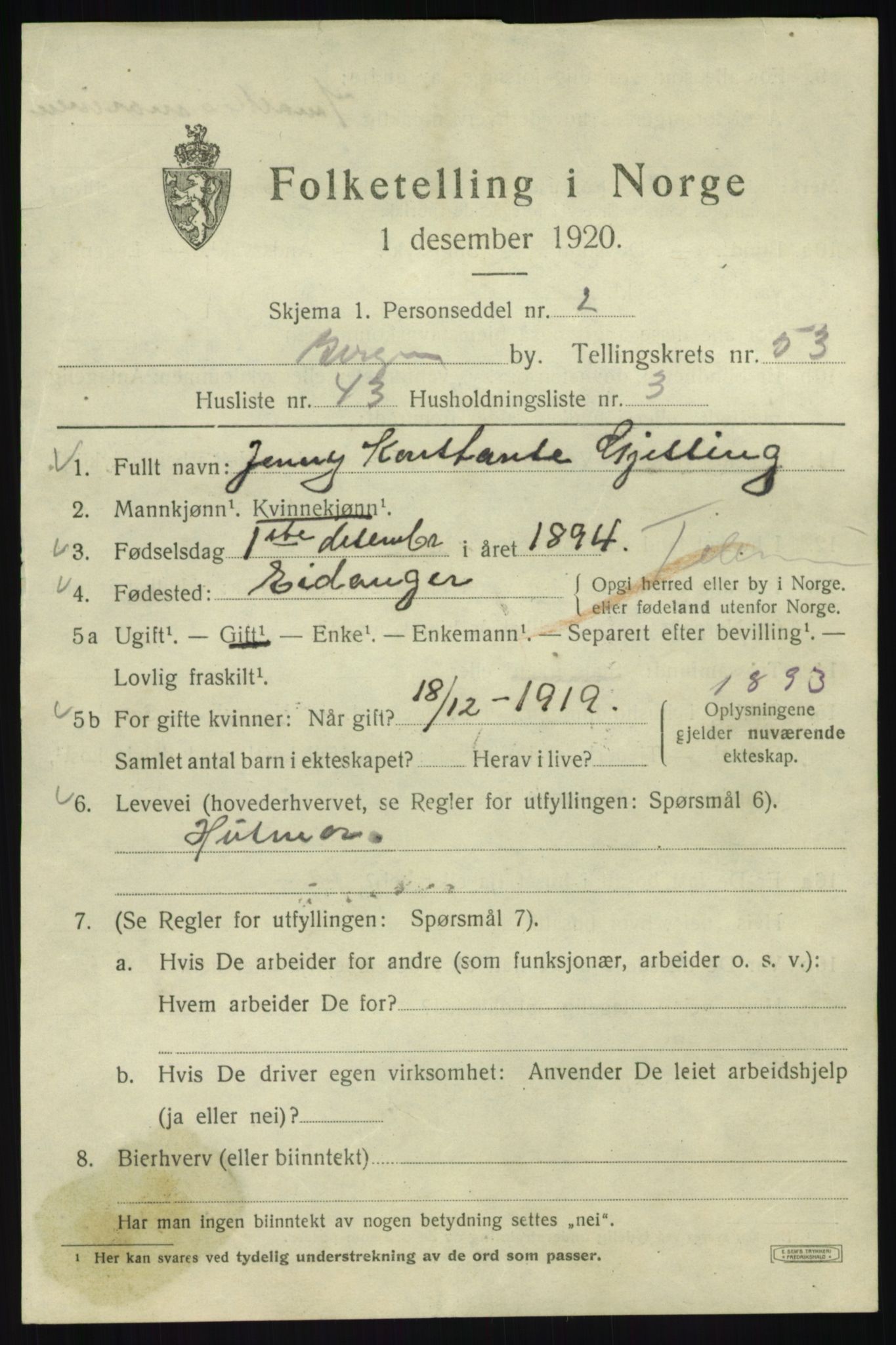 SAB, 1920 census for Bergen, 1920, p. 122420