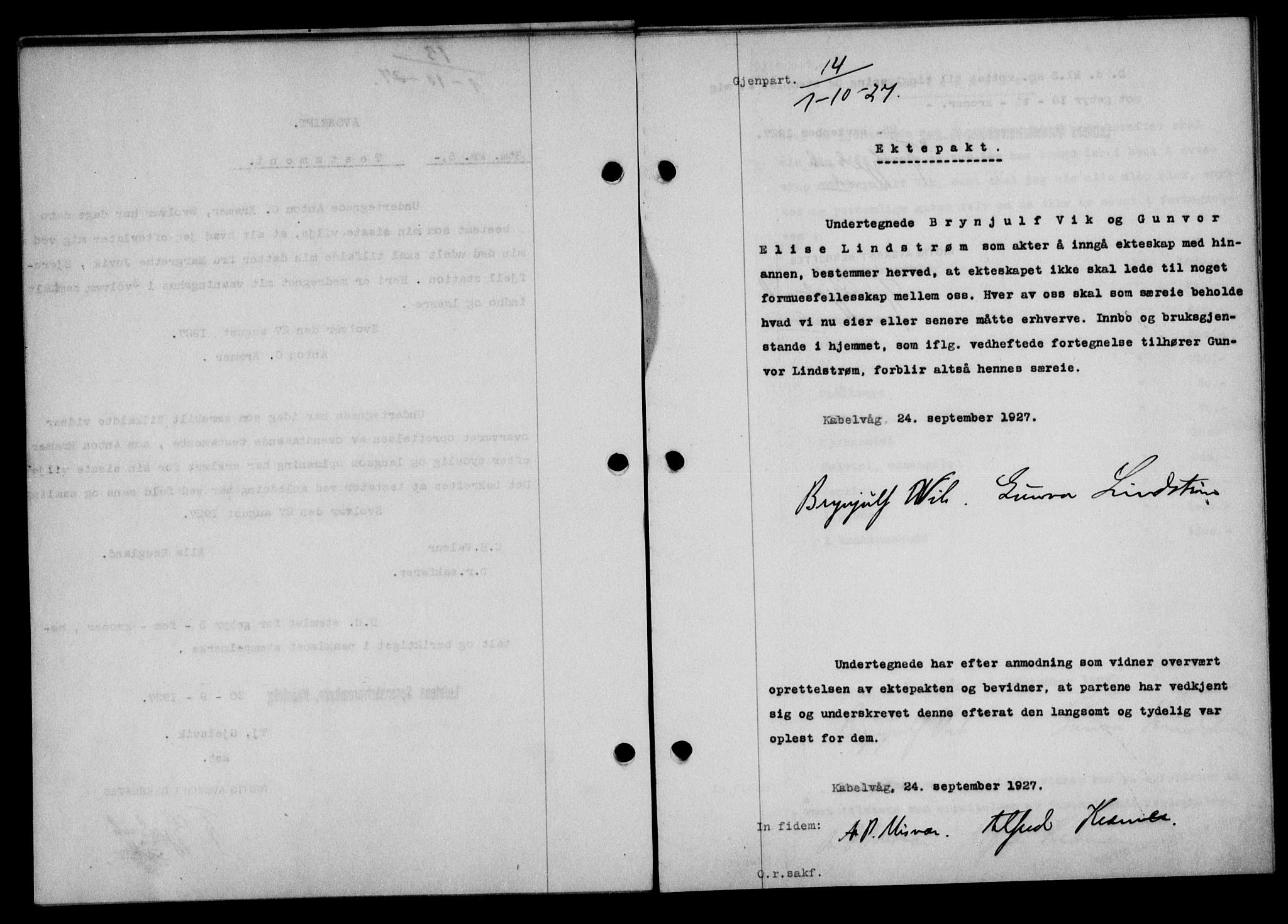 Lofoten sorenskriveri, AV/SAT-A-0017/1/2/2C/L0016b: Mortgage book no. 16b, 1927-1927, Deed date: 01.10.1927