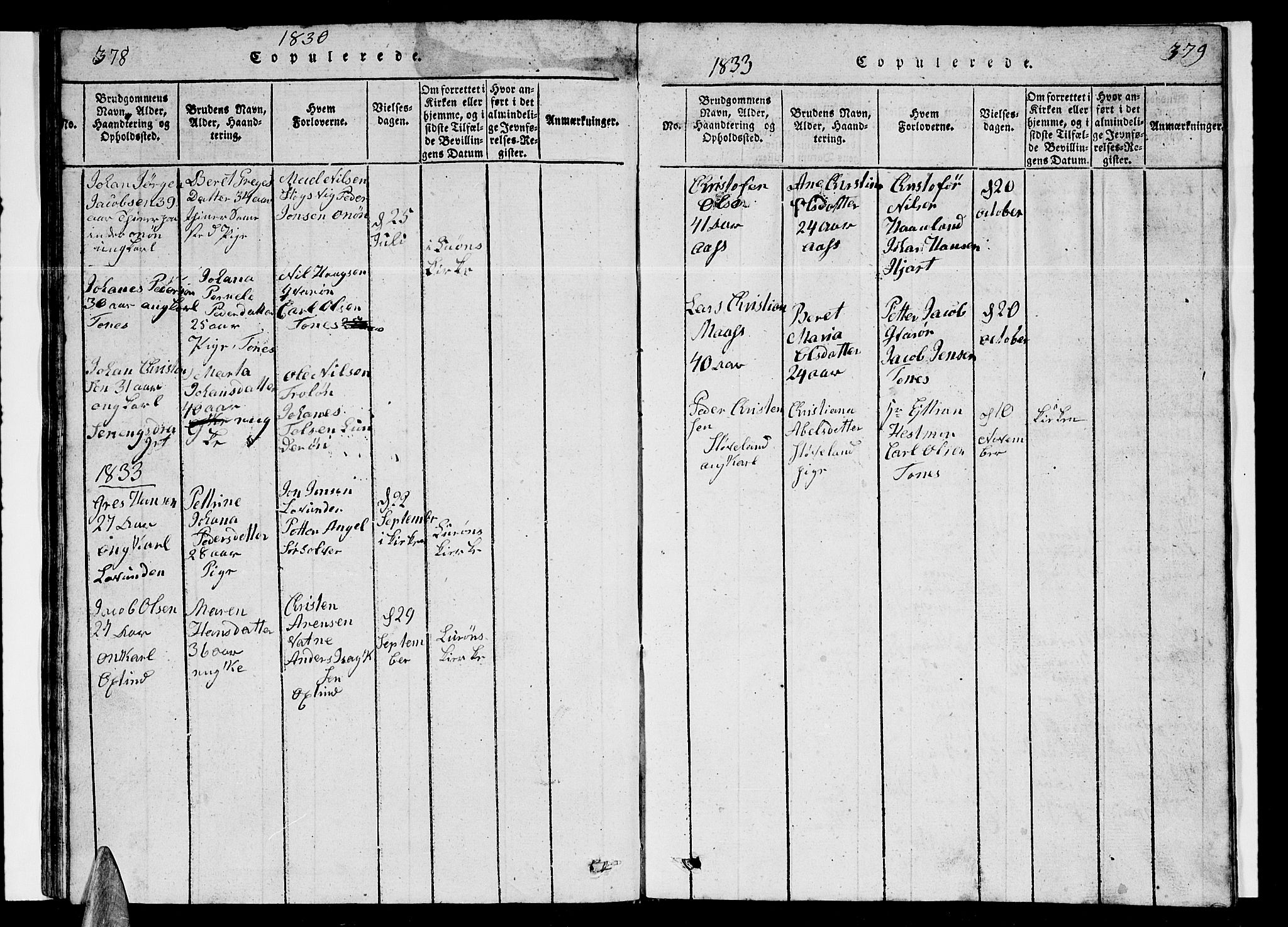 Ministerialprotokoller, klokkerbøker og fødselsregistre - Nordland, SAT/A-1459/839/L0571: Parish register (copy) no. 839C01, 1820-1840, p. 378-379