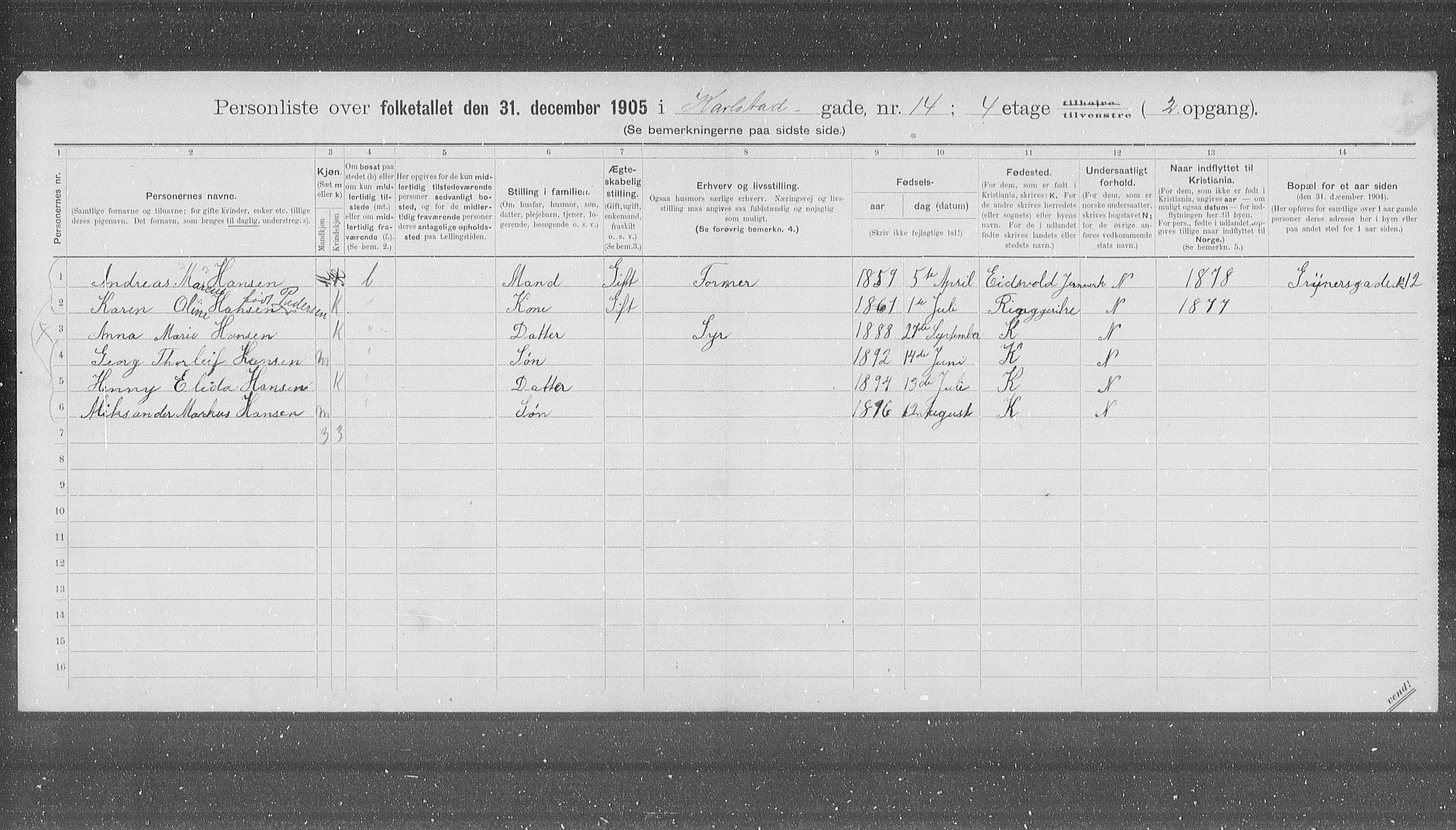 OBA, Municipal Census 1905 for Kristiania, 1905, p. 25611