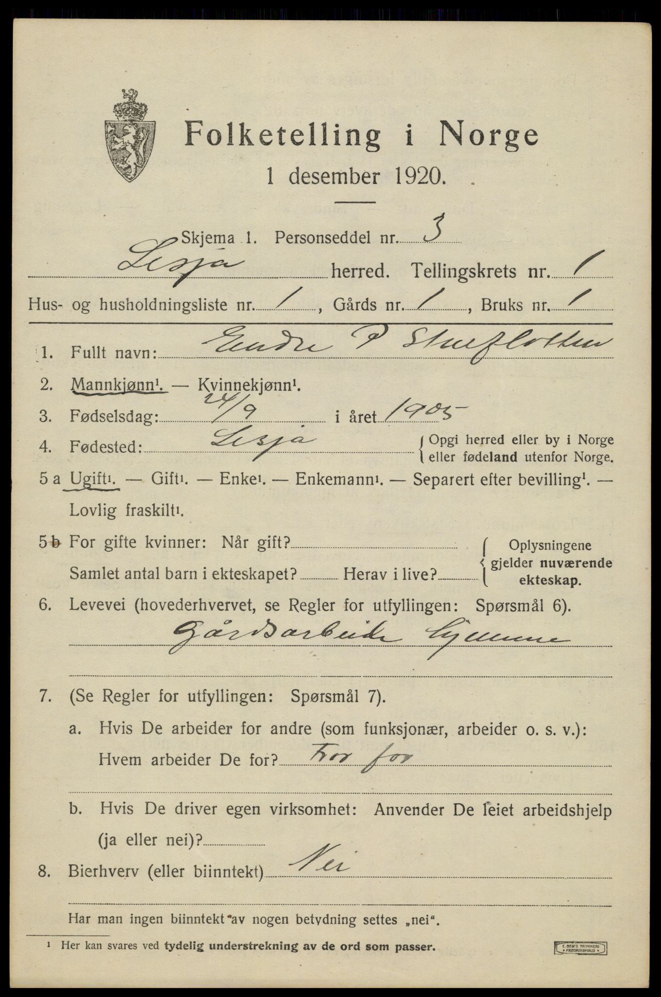 SAH, 1920 census for Lesja, 1920, p. 1050