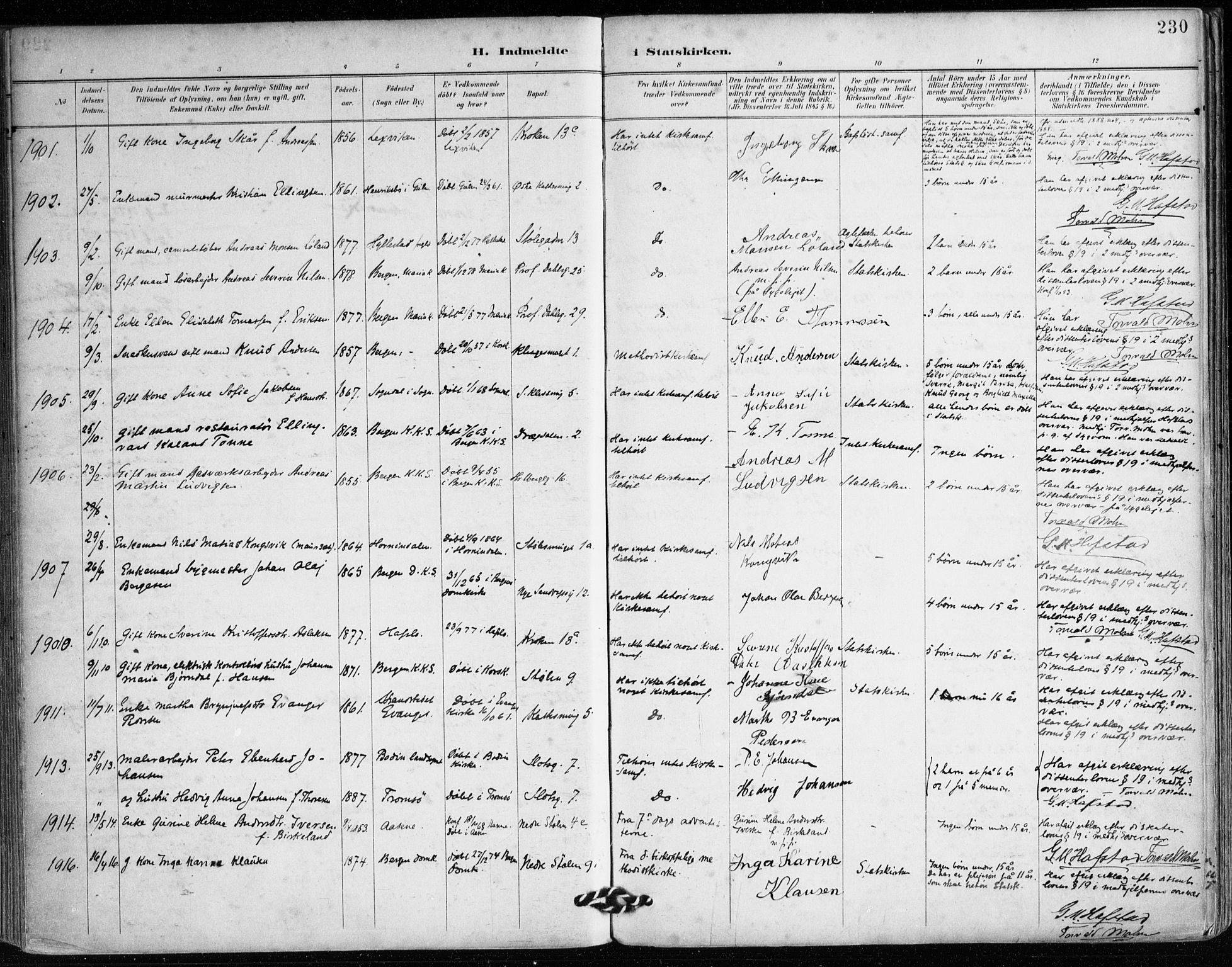Mariakirken Sokneprestembete, SAB/A-76901/H/Haa/L0008: Parish register (official) no. A 8, 1893-1942, p. 230