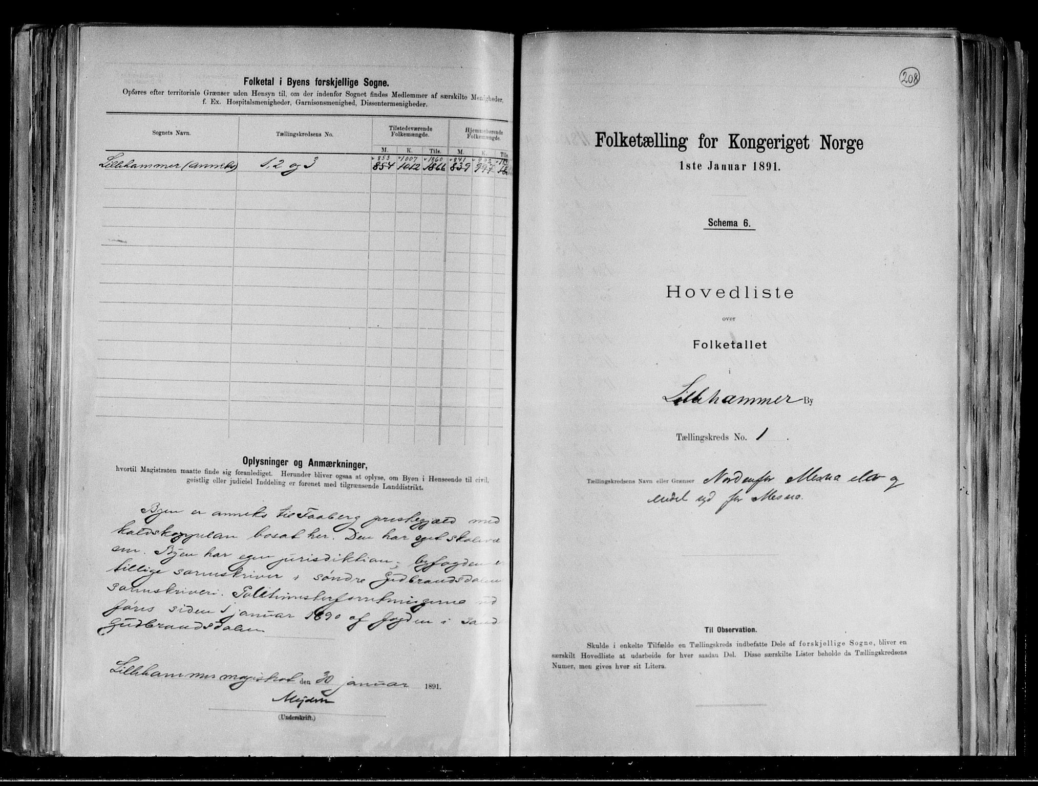 RA, 1891 census for 0501 Lillehammer, 1891, p. 4