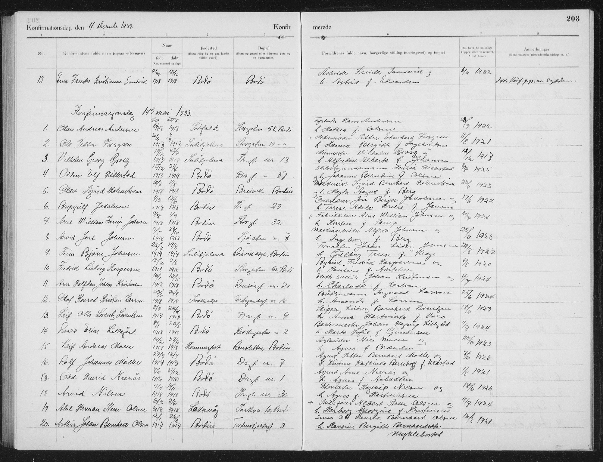 Ministerialprotokoller, klokkerbøker og fødselsregistre - Nordland, SAT/A-1459/801/L0037: Parish register (copy) no. 801C12, 1921-1937, p. 203