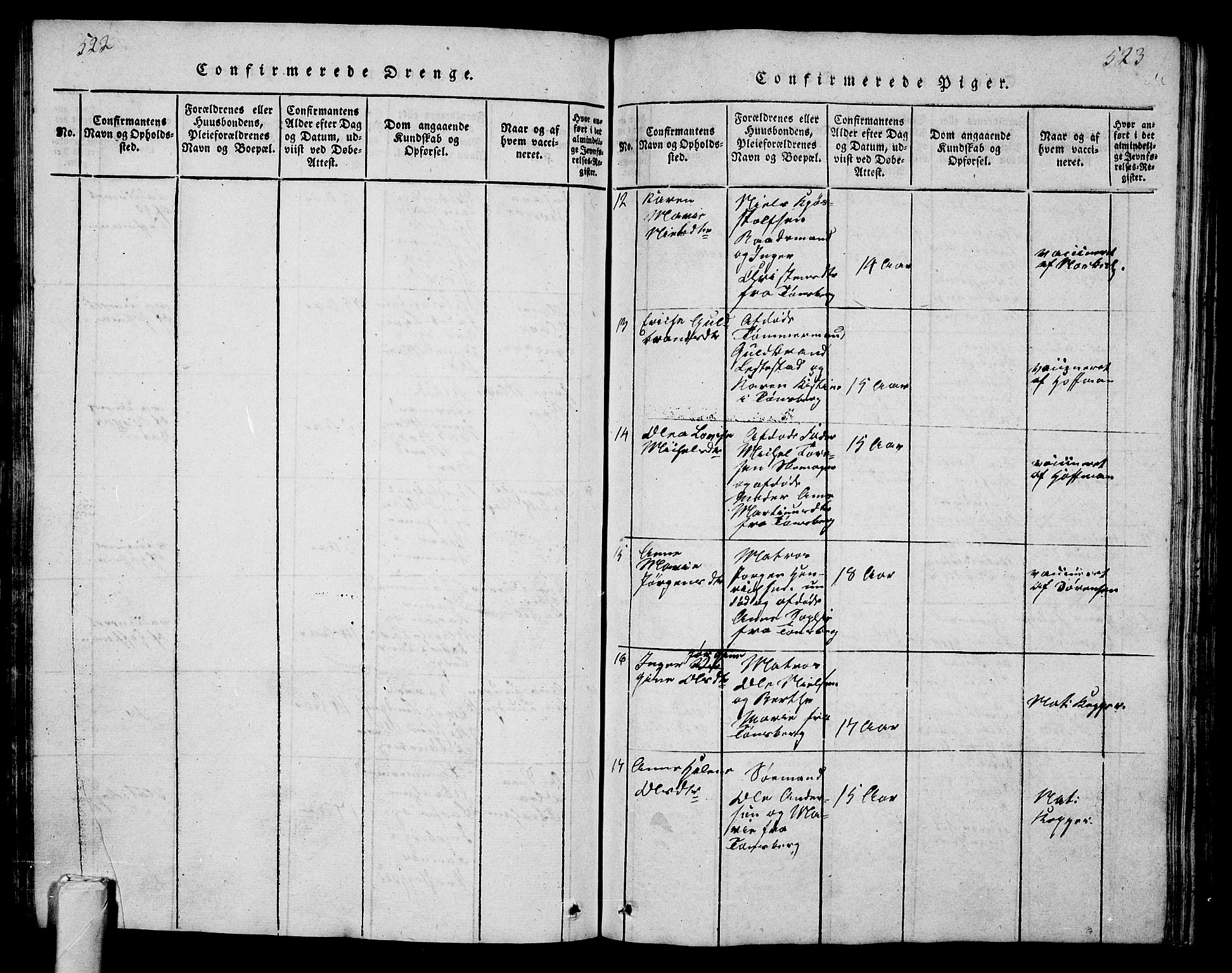 Tønsberg kirkebøker, SAKO/A-330/G/Ga/L0001: Parish register (copy) no. 1, 1813-1826, p. 522-523