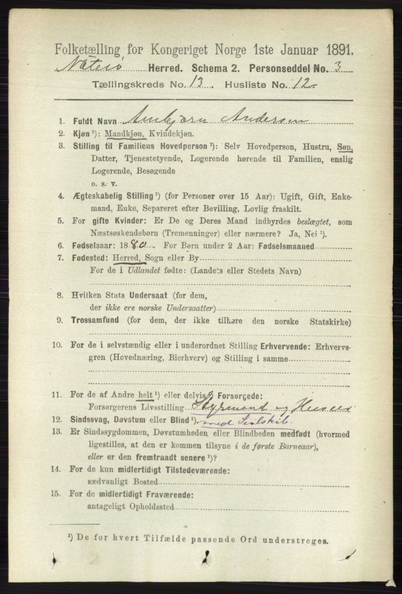 RA, 1891 census for 0722 Nøtterøy, 1891, p. 7080