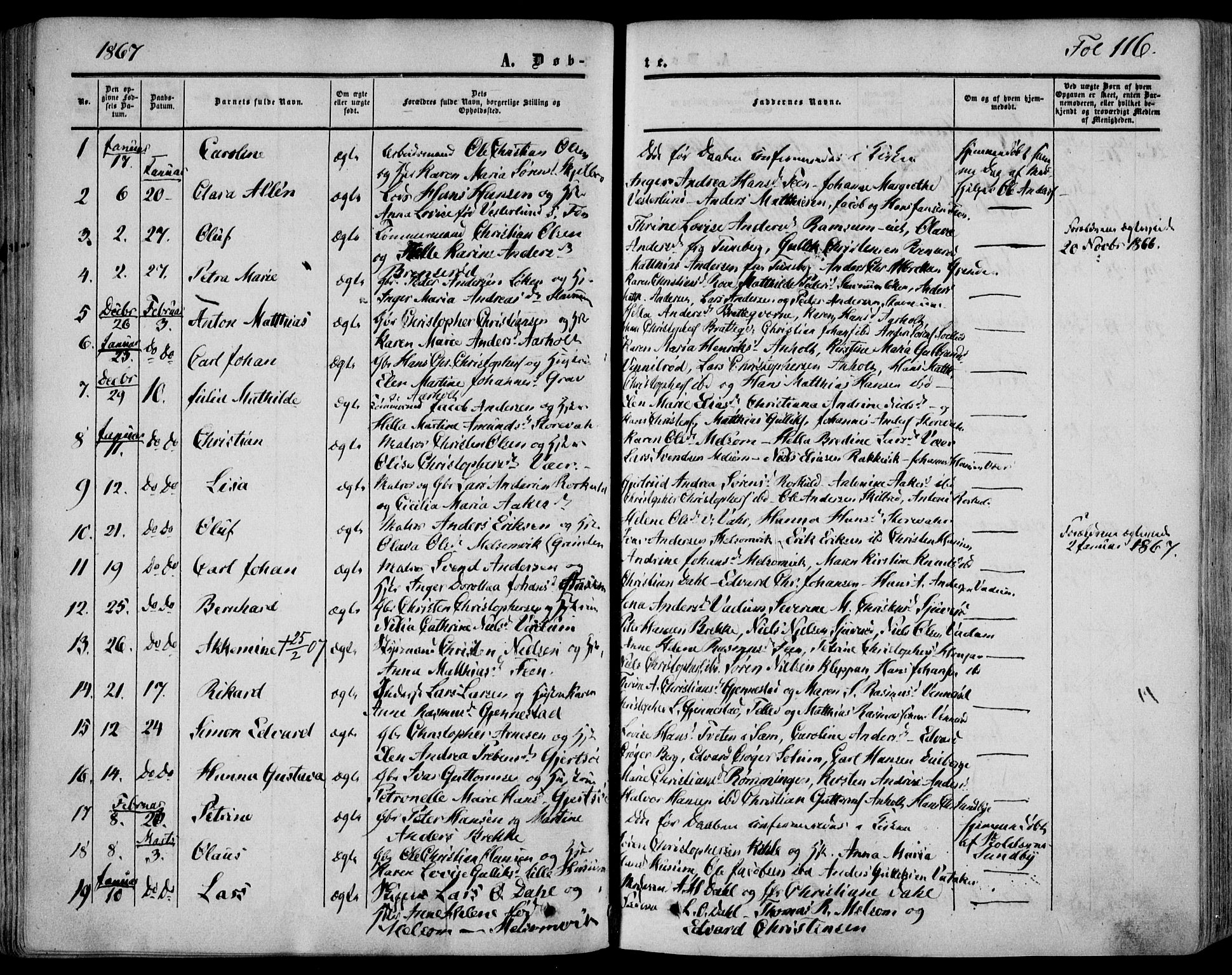 Stokke kirkebøker, SAKO/A-320/F/Fa/L0008: Parish register (official) no. I 8, 1858-1871, p. 116