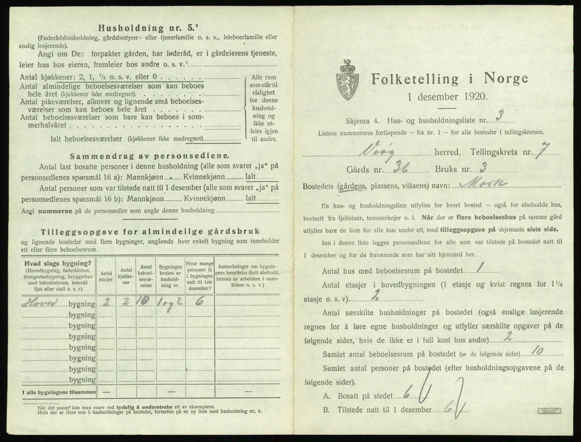 SAT, 1920 census for Veøy, 1920, p. 459