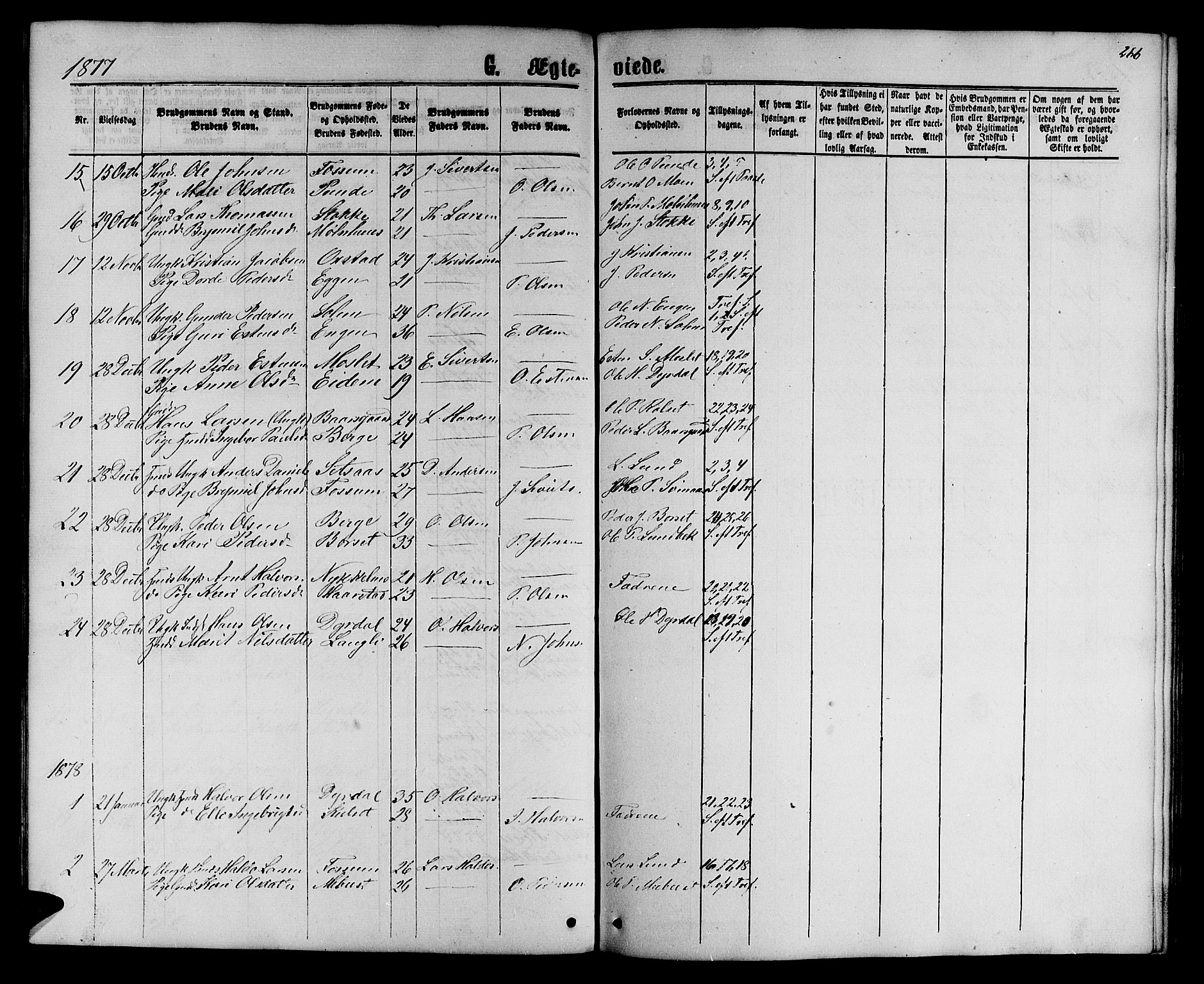 Ministerialprotokoller, klokkerbøker og fødselsregistre - Sør-Trøndelag, AV/SAT-A-1456/695/L1156: Parish register (copy) no. 695C07, 1869-1888, p. 266
