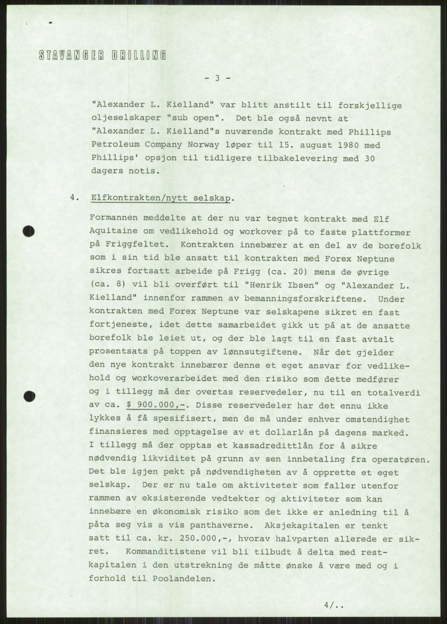 Pa 1503 - Stavanger Drilling AS, AV/SAST-A-101906/A/Ab/Abc/L0004: Styrekorrespondanse Stavanger Drilling I A/S, 1980, p. 300