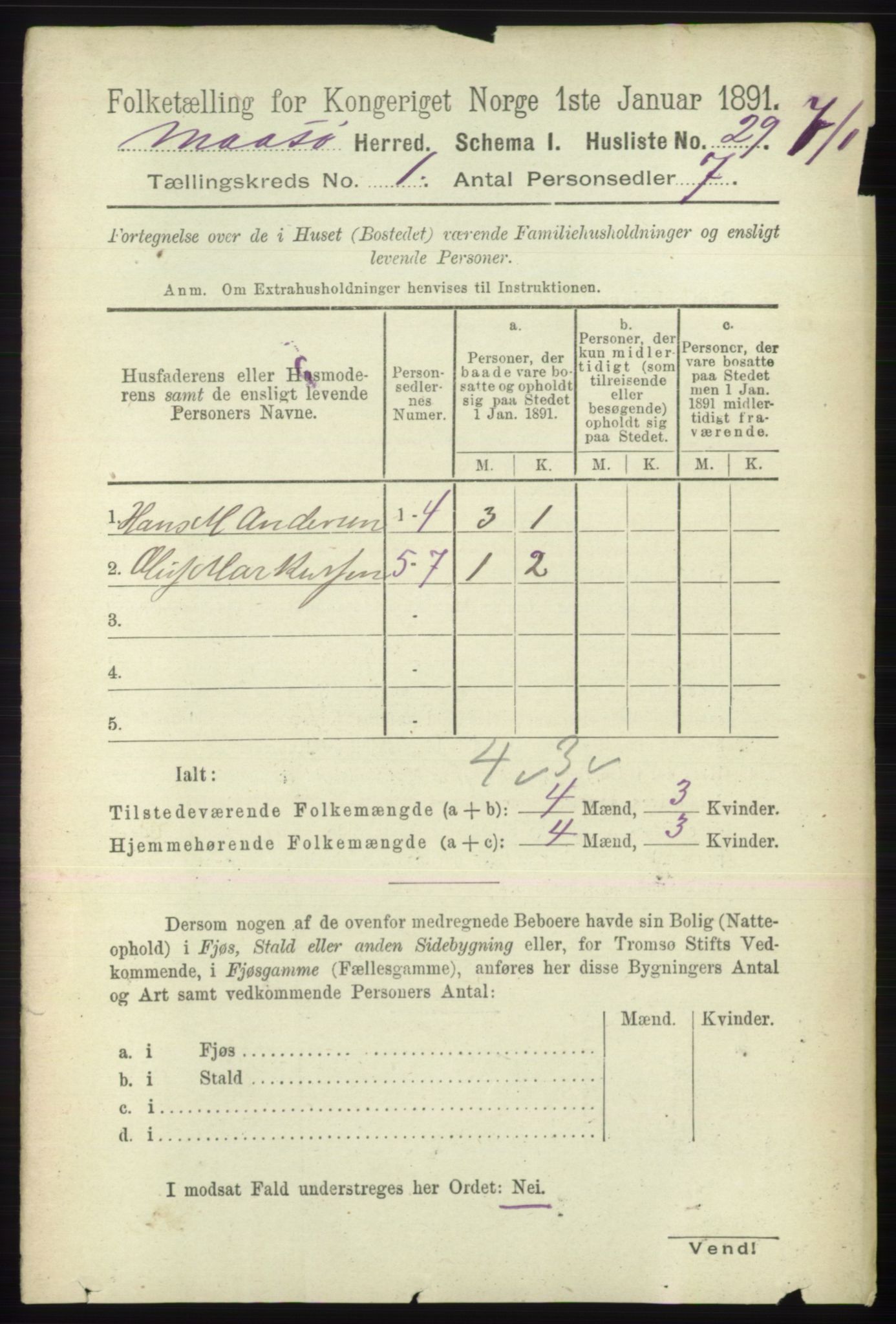 RA, 1891 census for 2018 Måsøy, 1891, p. 54