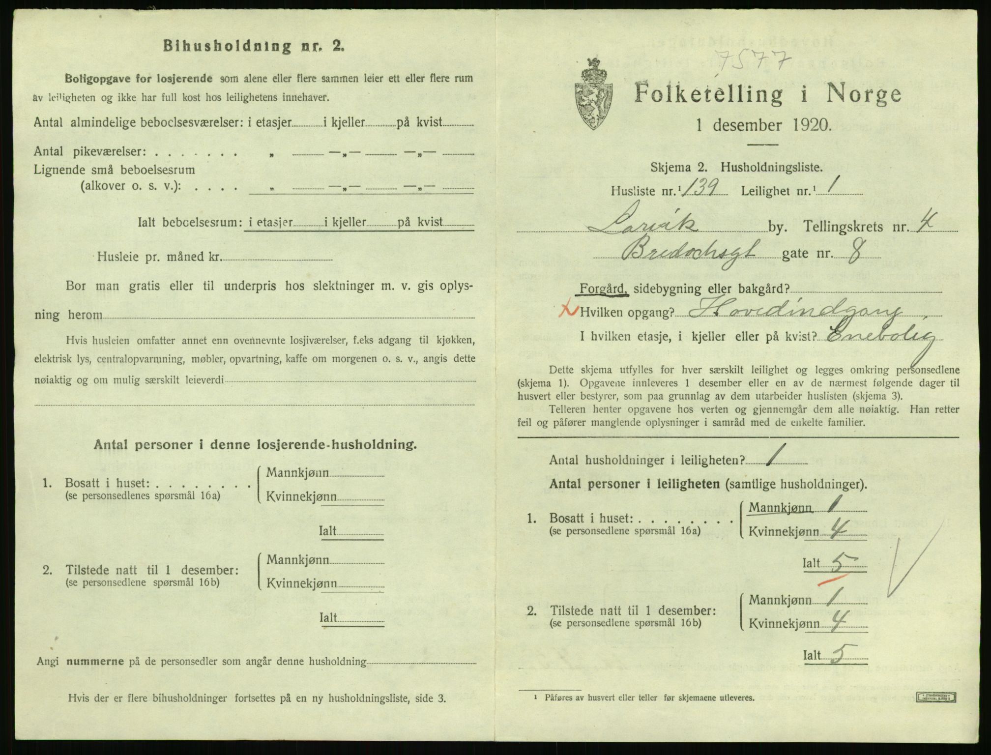 SAKO, 1920 census for Larvik, 1920, p. 4846